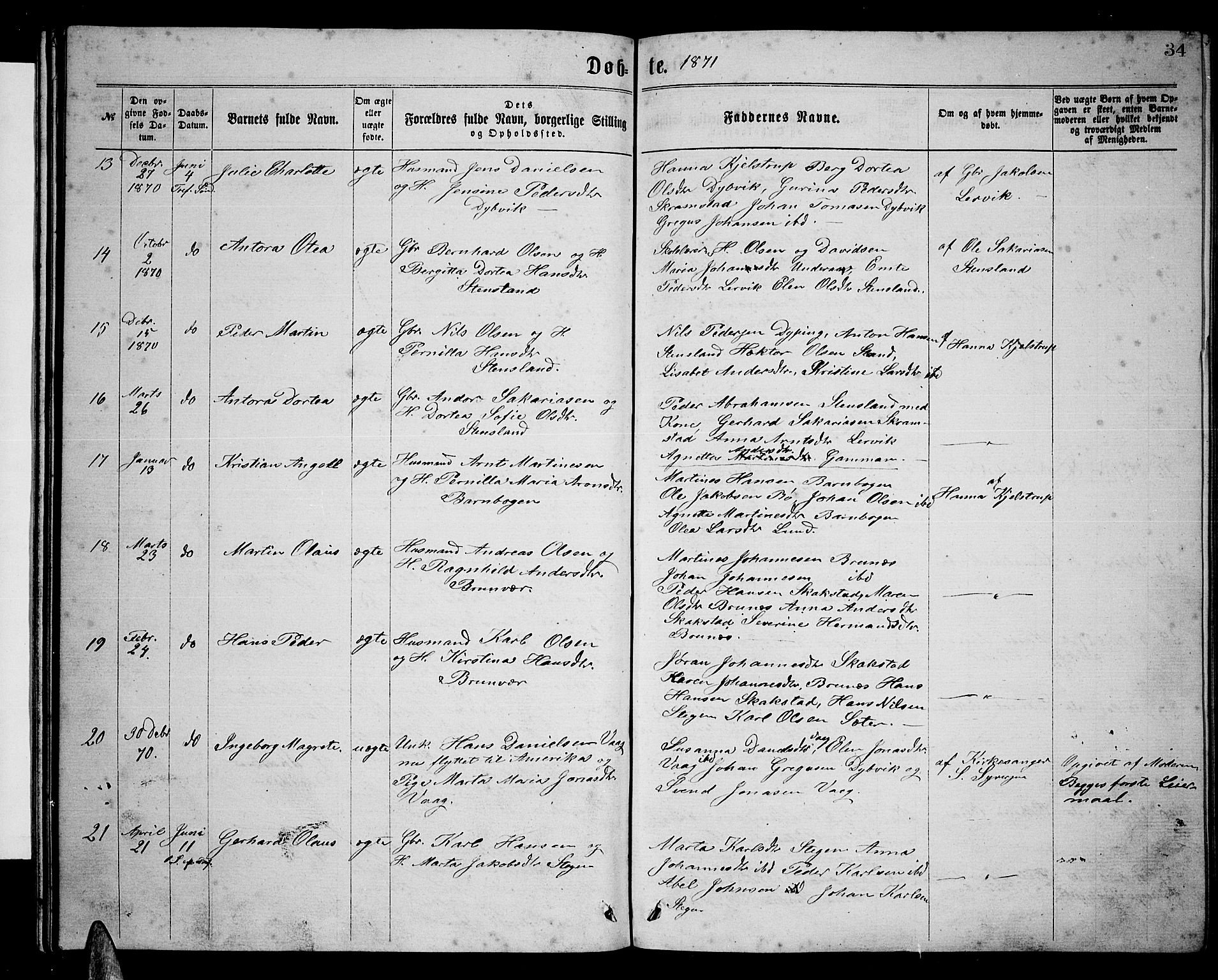 Ministerialprotokoller, klokkerbøker og fødselsregistre - Nordland, AV/SAT-A-1459/855/L0815: Klokkerbok nr. 855C04, 1865-1878, s. 34