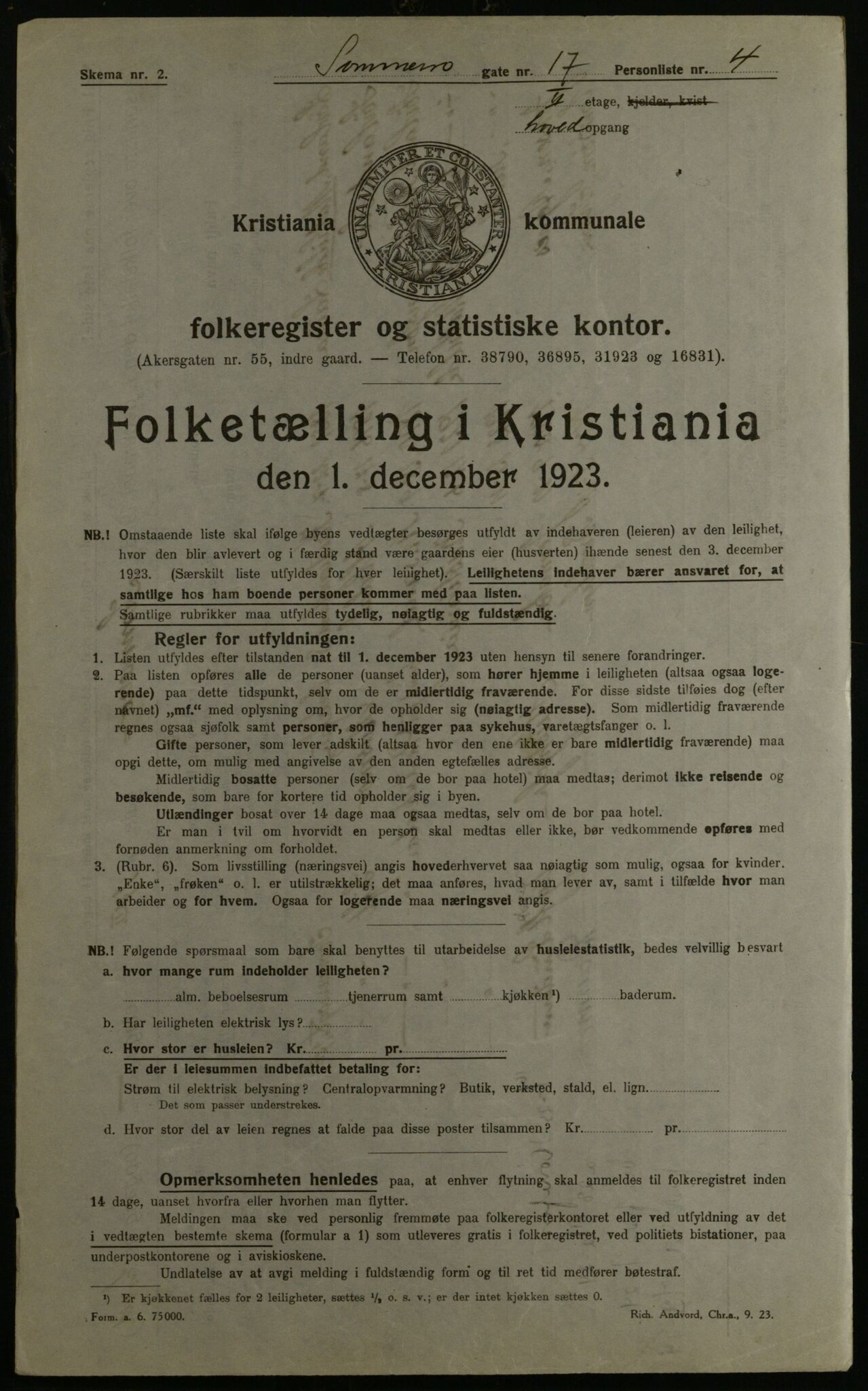 OBA, Kommunal folketelling 1.12.1923 for Kristiania, 1923, s. 109887