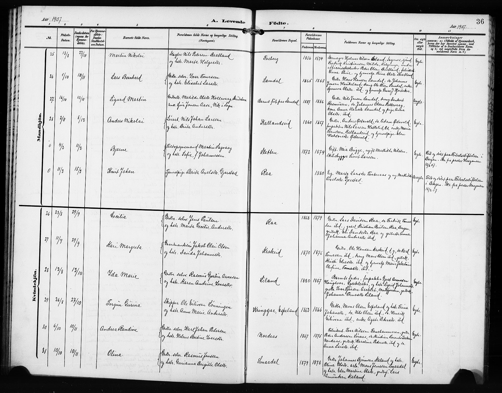 Fana Sokneprestembete, AV/SAB-A-75101/H/Hab/Haba/L0004: Klokkerbok nr. A 4, 1902-1912, s. 36