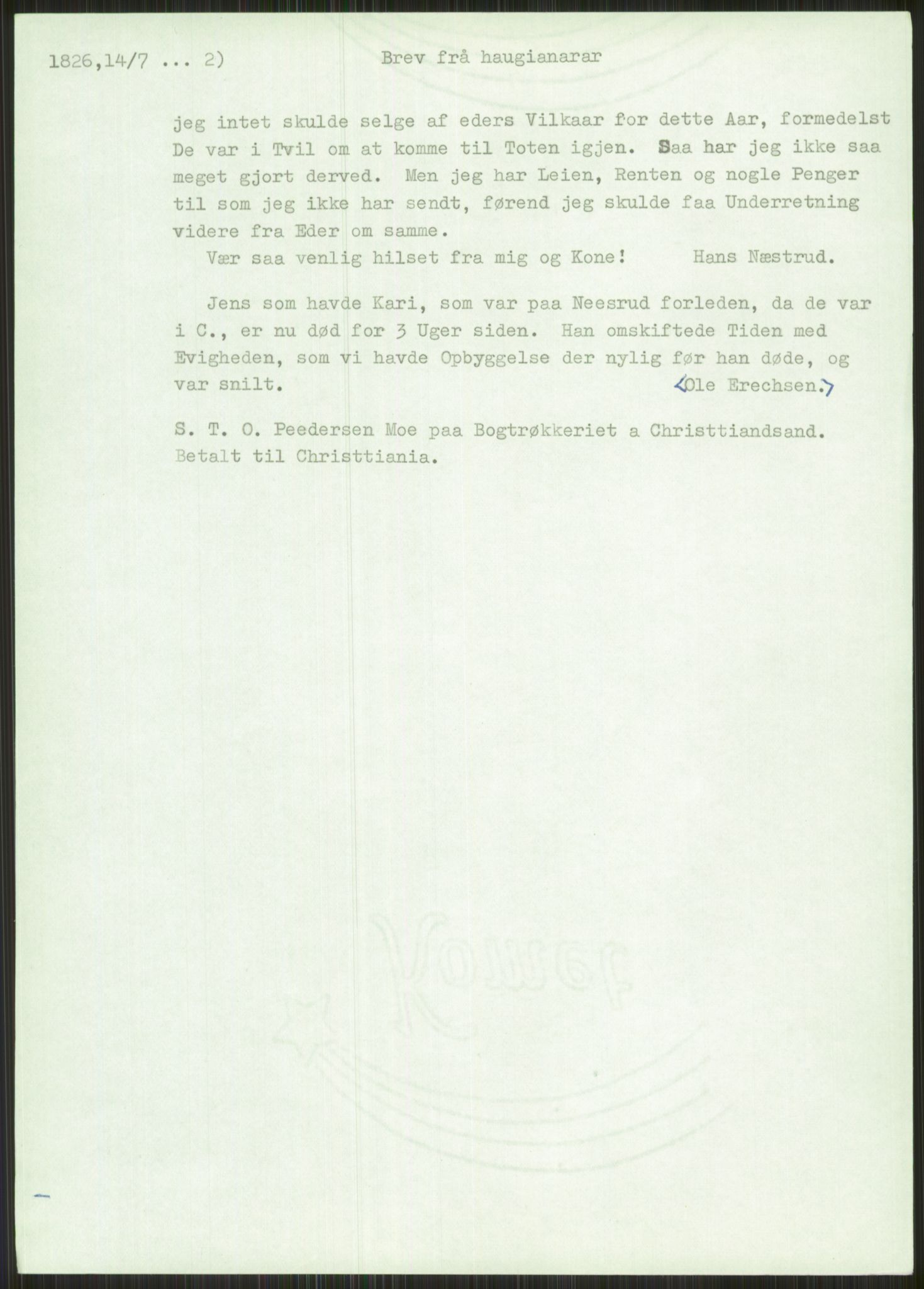 Samlinger til kildeutgivelse, Haugianerbrev, AV/RA-EA-6834/F/L0003: Haugianerbrev III: 1822-1826, 1822-1826
