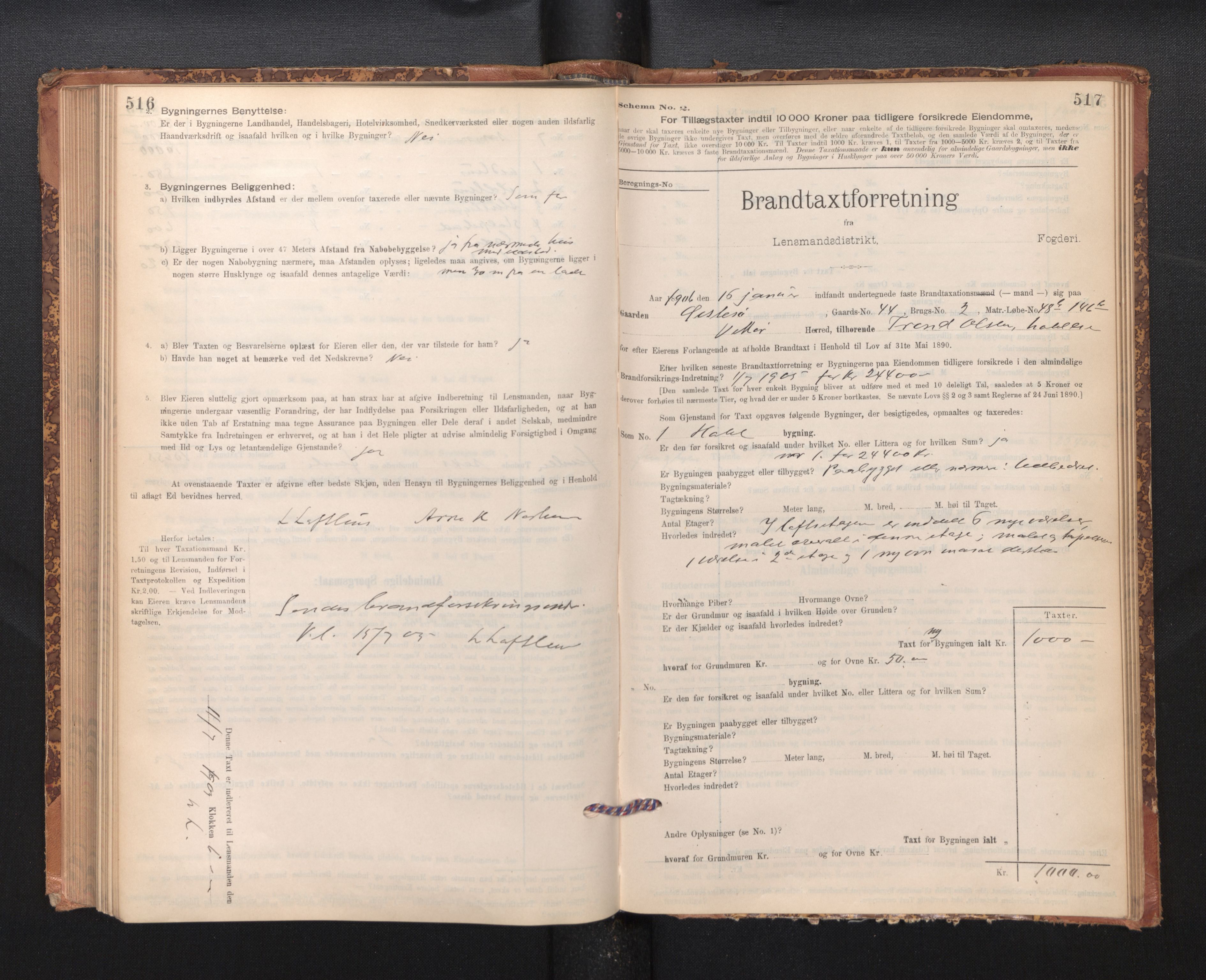 Lensmannen i Kvam, SAB/A-33201/0012/L0005: Branntakstprotokoll, skjematakst, 1894-1913, s. 516-517