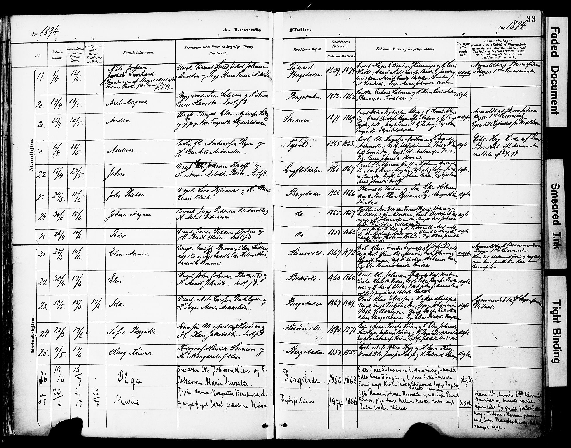 Ministerialprotokoller, klokkerbøker og fødselsregistre - Sør-Trøndelag, AV/SAT-A-1456/681/L0935: Ministerialbok nr. 681A13, 1890-1898, s. 33