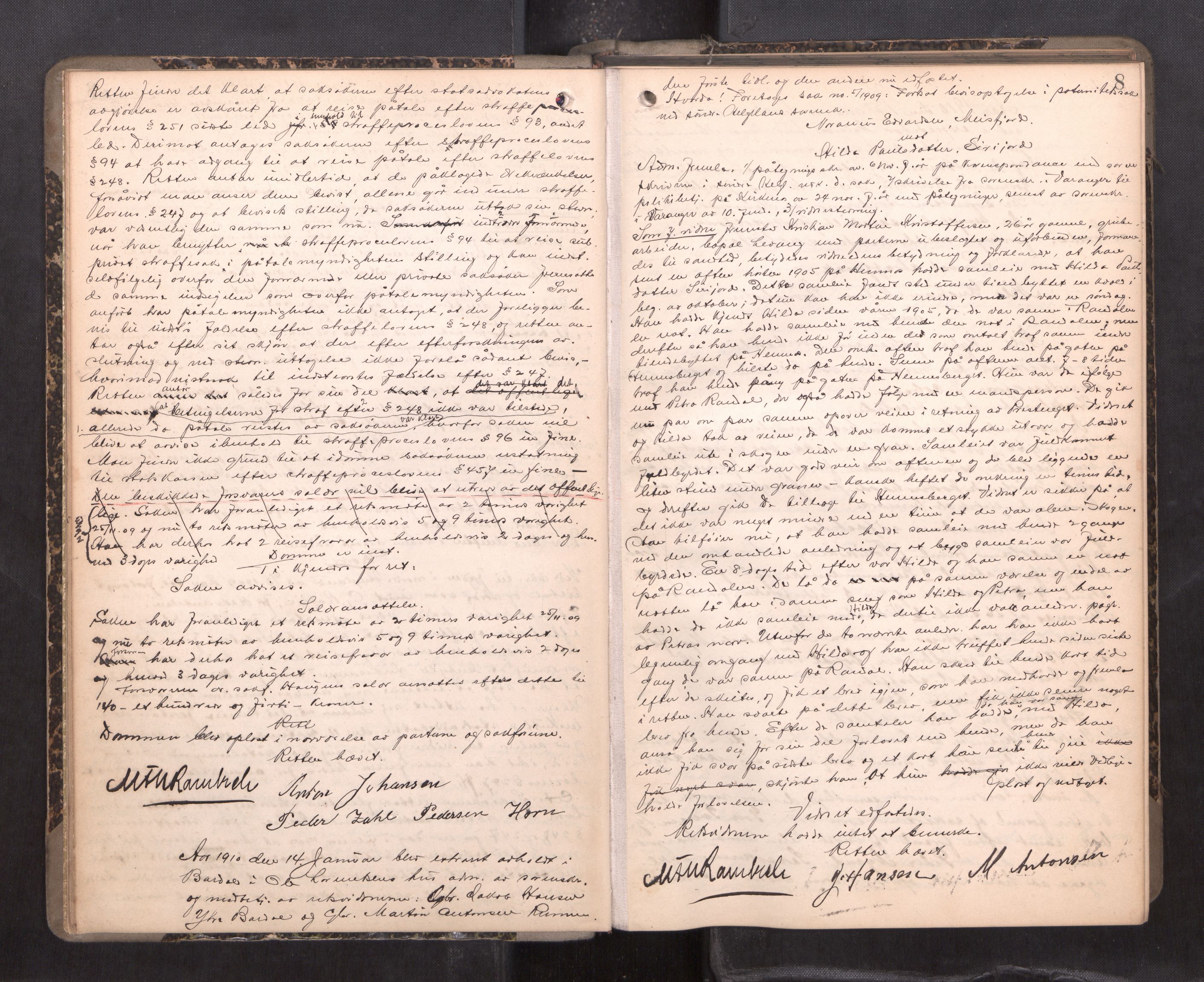 Rana sorenskriveri , AV/SAT-A-1108/1/1/1B/L0021: Ekstrarettsprotokoll, 1909-1917, s. 7b-8a