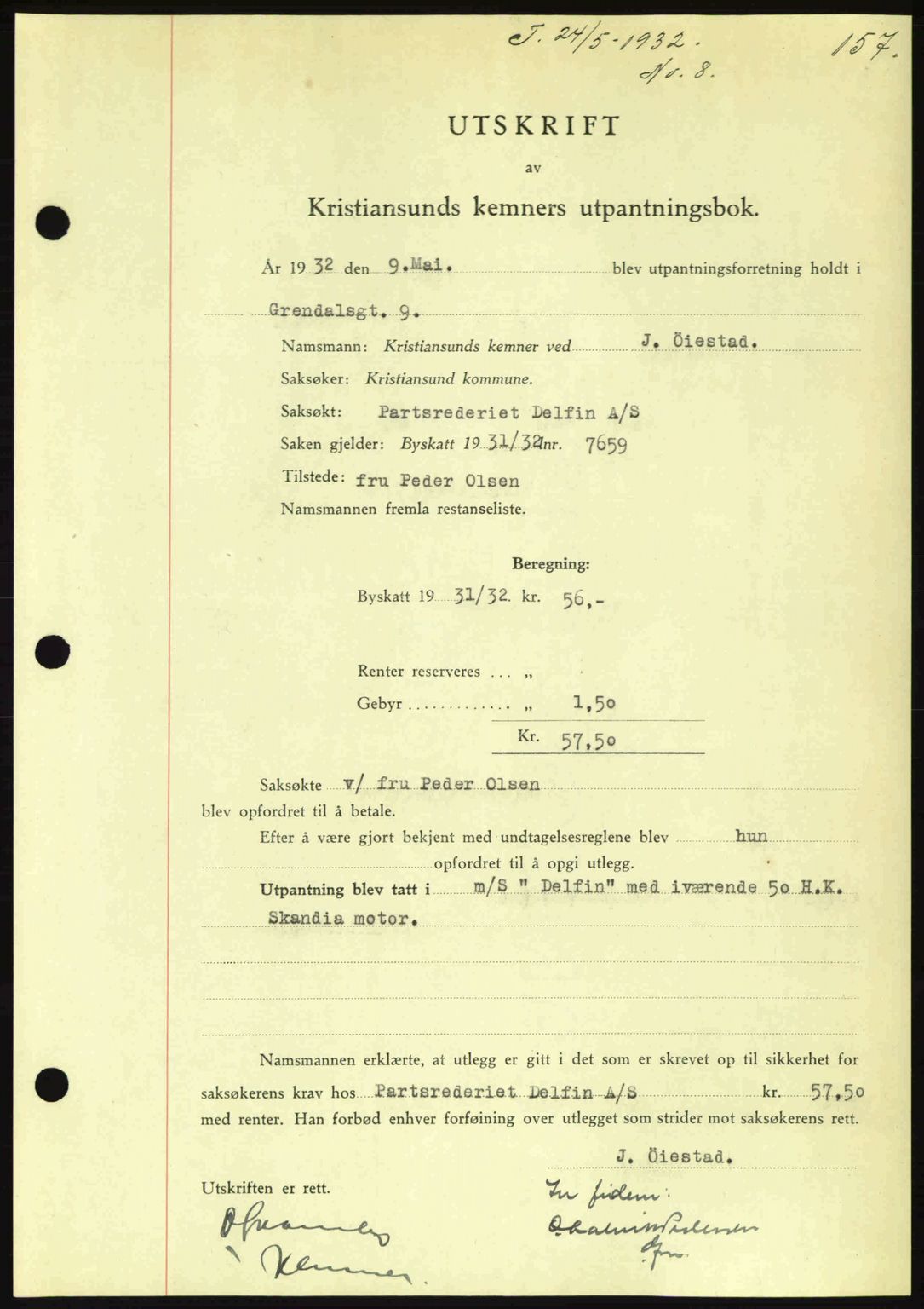 Kristiansund byfogd, SAT/A-4587/A/27: Pantebok nr. 26, 1931-1933, Tingl.dato: 24.05.1932