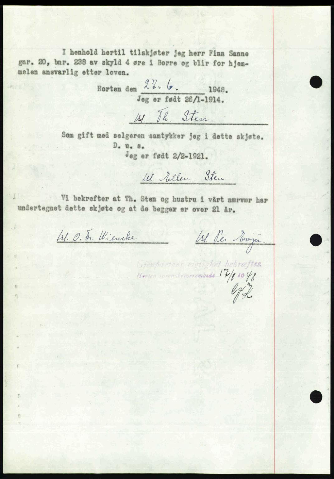 Horten sorenskriveri, SAKO/A-133/G/Ga/Gaa/L0010: Pantebok nr. A-10, 1947-1948, Dagboknr: 1180/1948