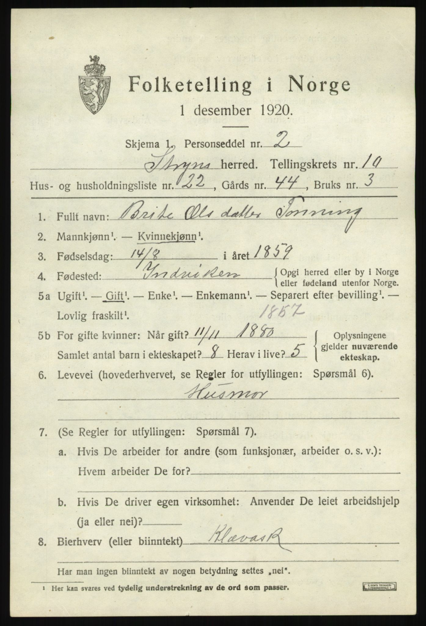 SAB, Folketelling 1920 for 1448 Stryn herred, 1920, s. 5194