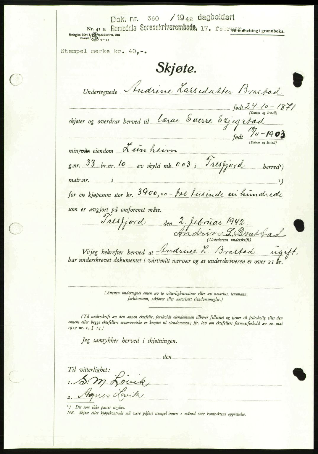 Romsdal sorenskriveri, SAT/A-4149/1/2/2C: Pantebok nr. A12, 1942-1942, Dagboknr: 360/1942