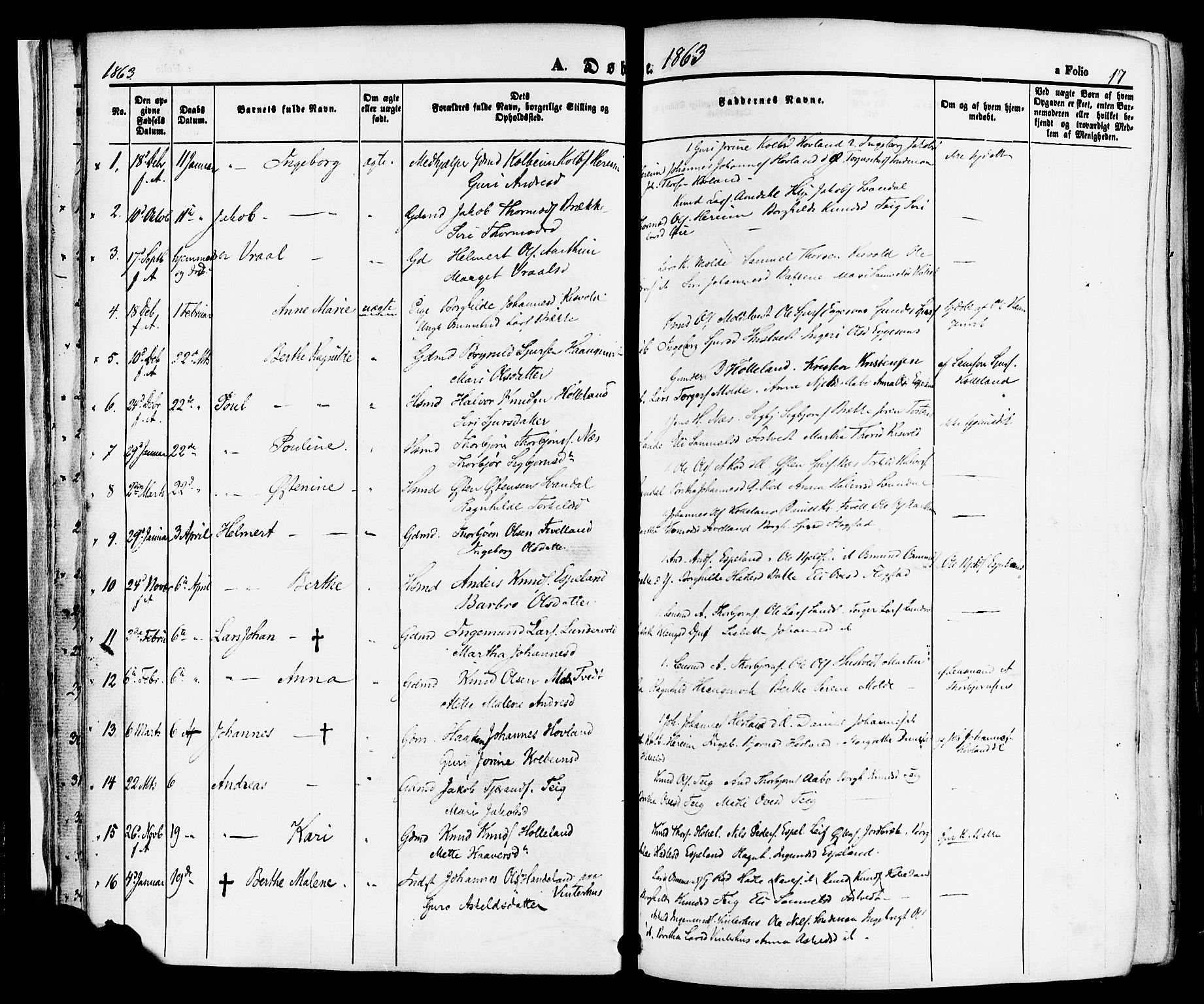 Sand sokneprestkontor, AV/SAST-A-101848/01/III/L0004: Ministerialbok nr. A 4, 1859-1880, s. 17
