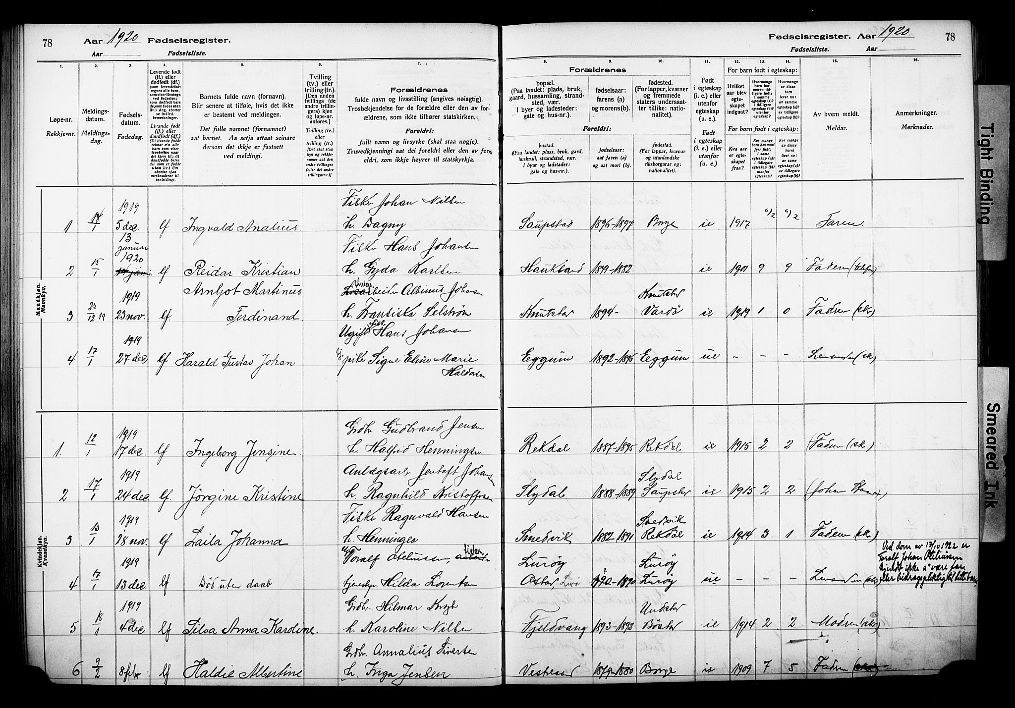 Ministerialprotokoller, klokkerbøker og fødselsregistre - Nordland, AV/SAT-A-1459/880/L1145: Fødselsregister nr. 880.II.4.1, 1916-1929, s. 78