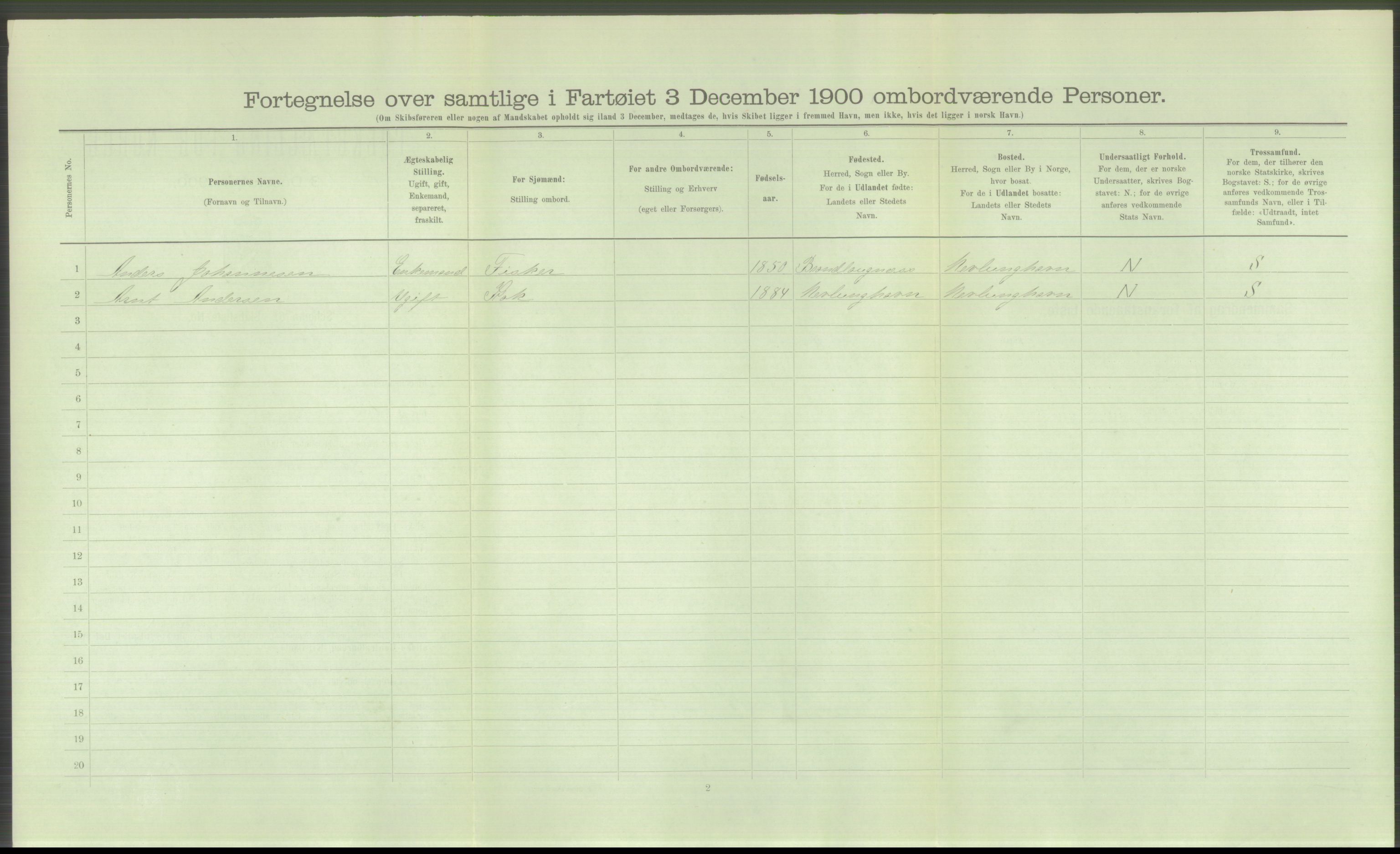 RA, Folketelling 1900 - skipslister med personlister for skip i norske havner, utenlandske havner og til havs, 1900, s. 498