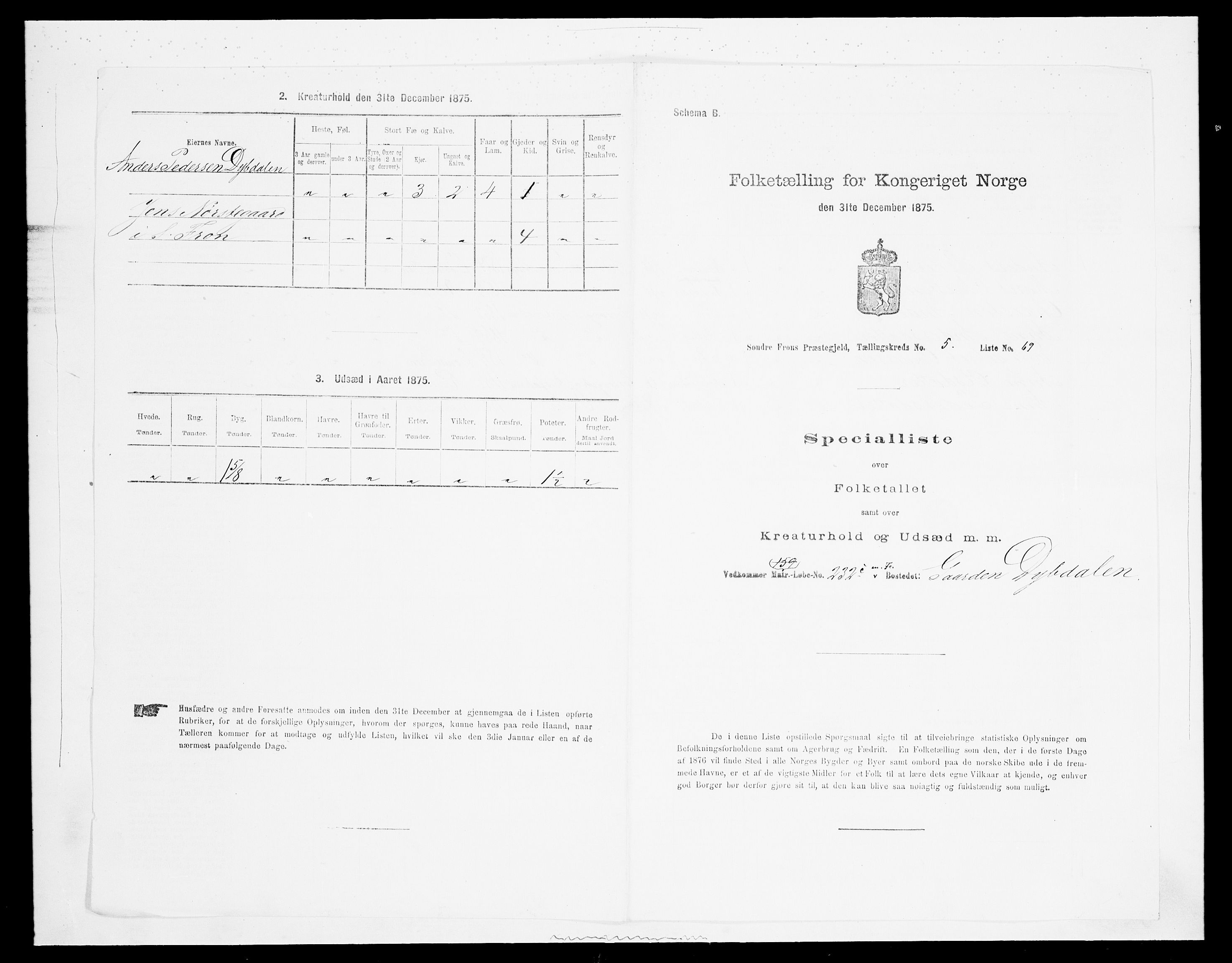 SAH, Folketelling 1875 for 0519P Sør-Fron prestegjeld, 1875, s. 839