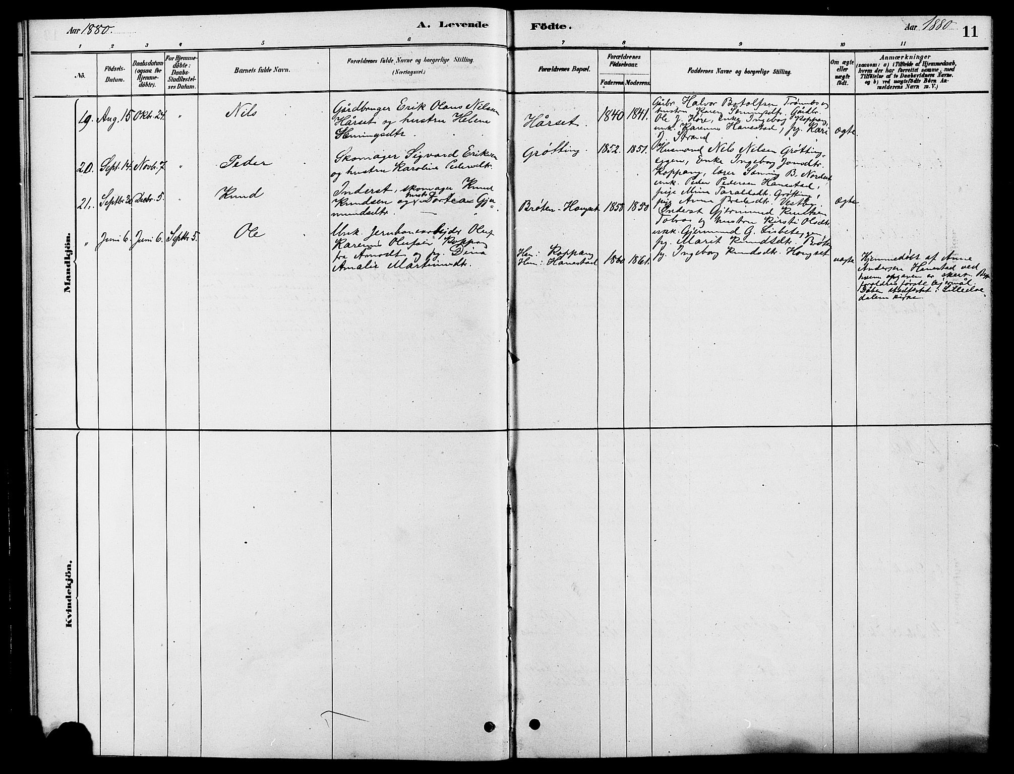 Rendalen prestekontor, AV/SAH-PREST-054/H/Ha/Hab/L0003: Klokkerbok nr. 3, 1879-1904, s. 11