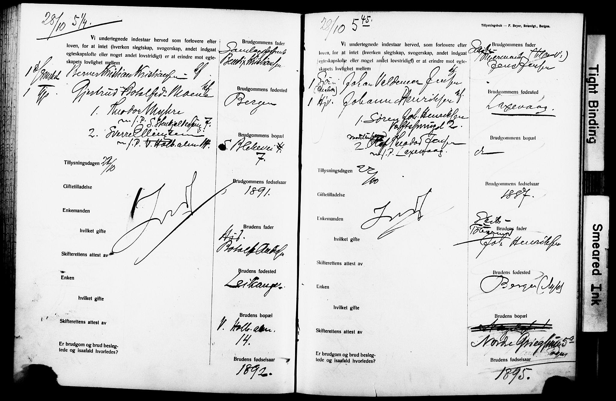 Nykirken Sokneprestembete, SAB/A-77101: Forlovererklæringer nr. II.5.7, 1914-1917, s. 178