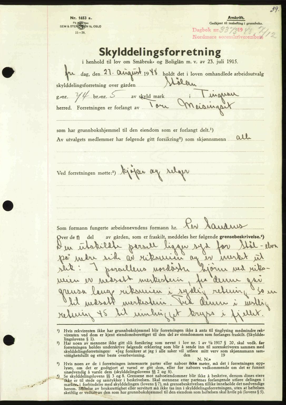 Nordmøre sorenskriveri, SAT/A-4132/1/2/2Ca: Pantebok nr. A110, 1948-1949, Dagboknr: 3372/1948