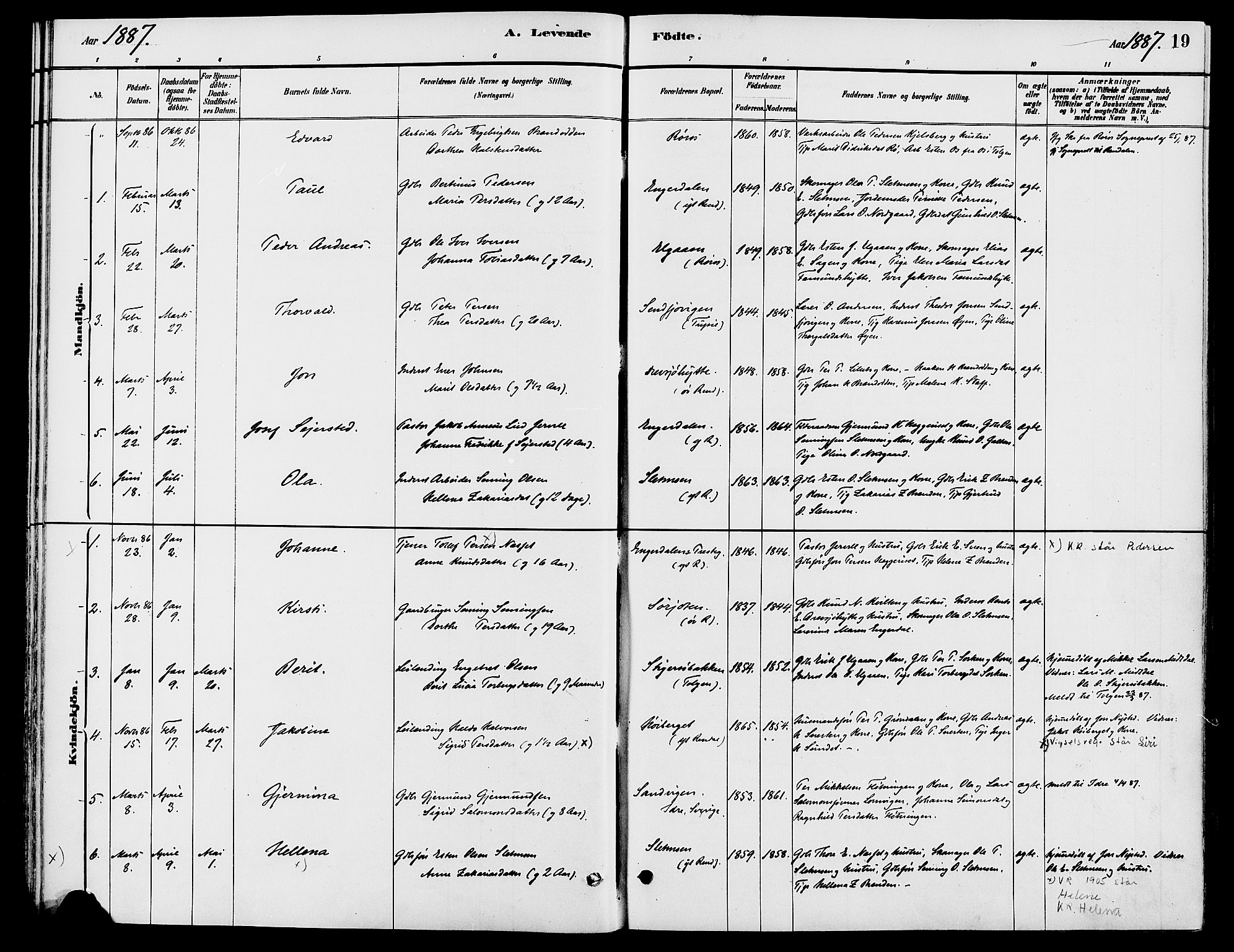 Engerdal prestekontor, AV/SAH-PREST-048/H/Ha/Haa/L0001: Ministerialbok nr. 1, 1881-1898, s. 19