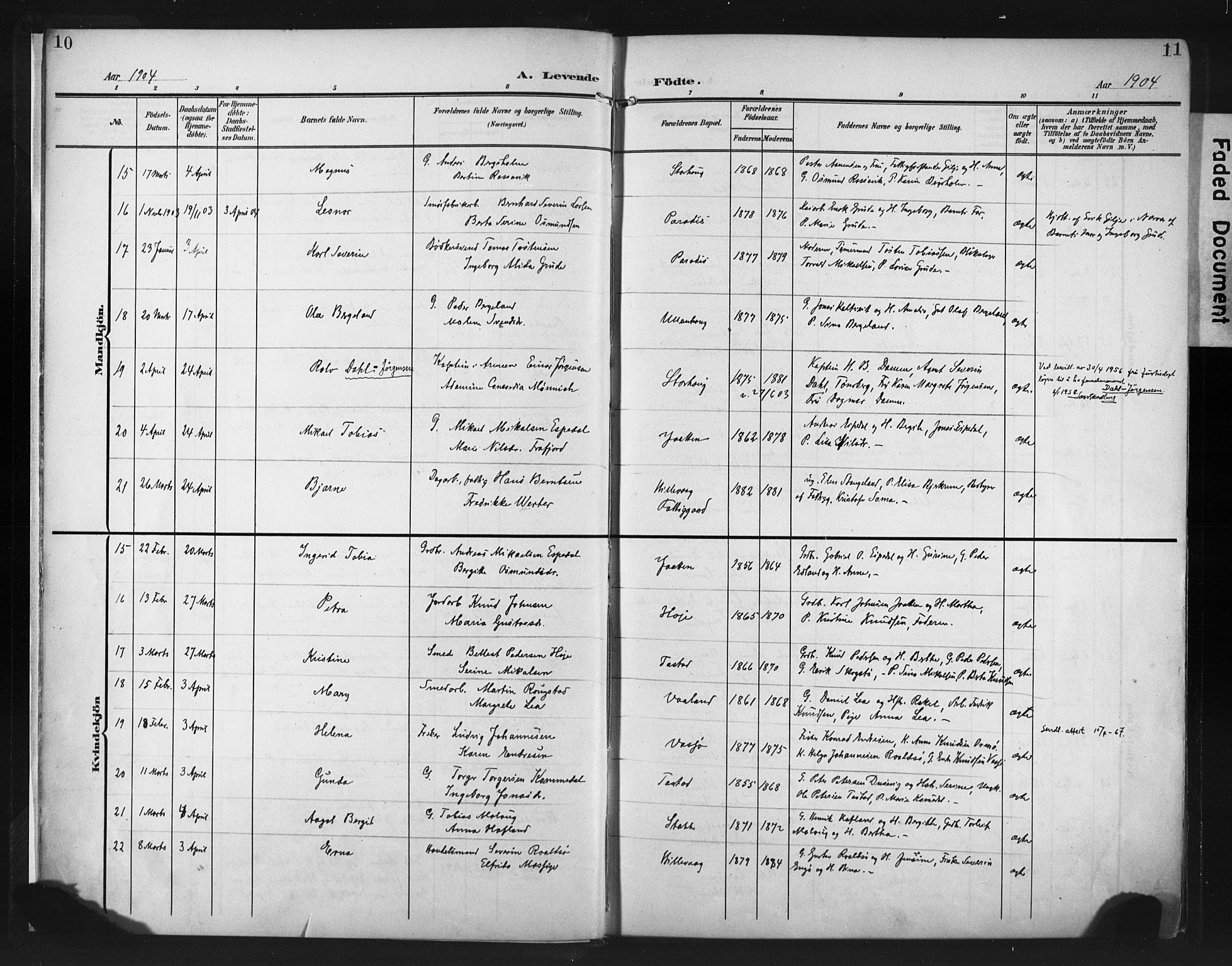 Hetland sokneprestkontor, AV/SAST-A-101826/30/30BA/L0013: Ministerialbok nr. A 13, 1904-1918, s. 10-11