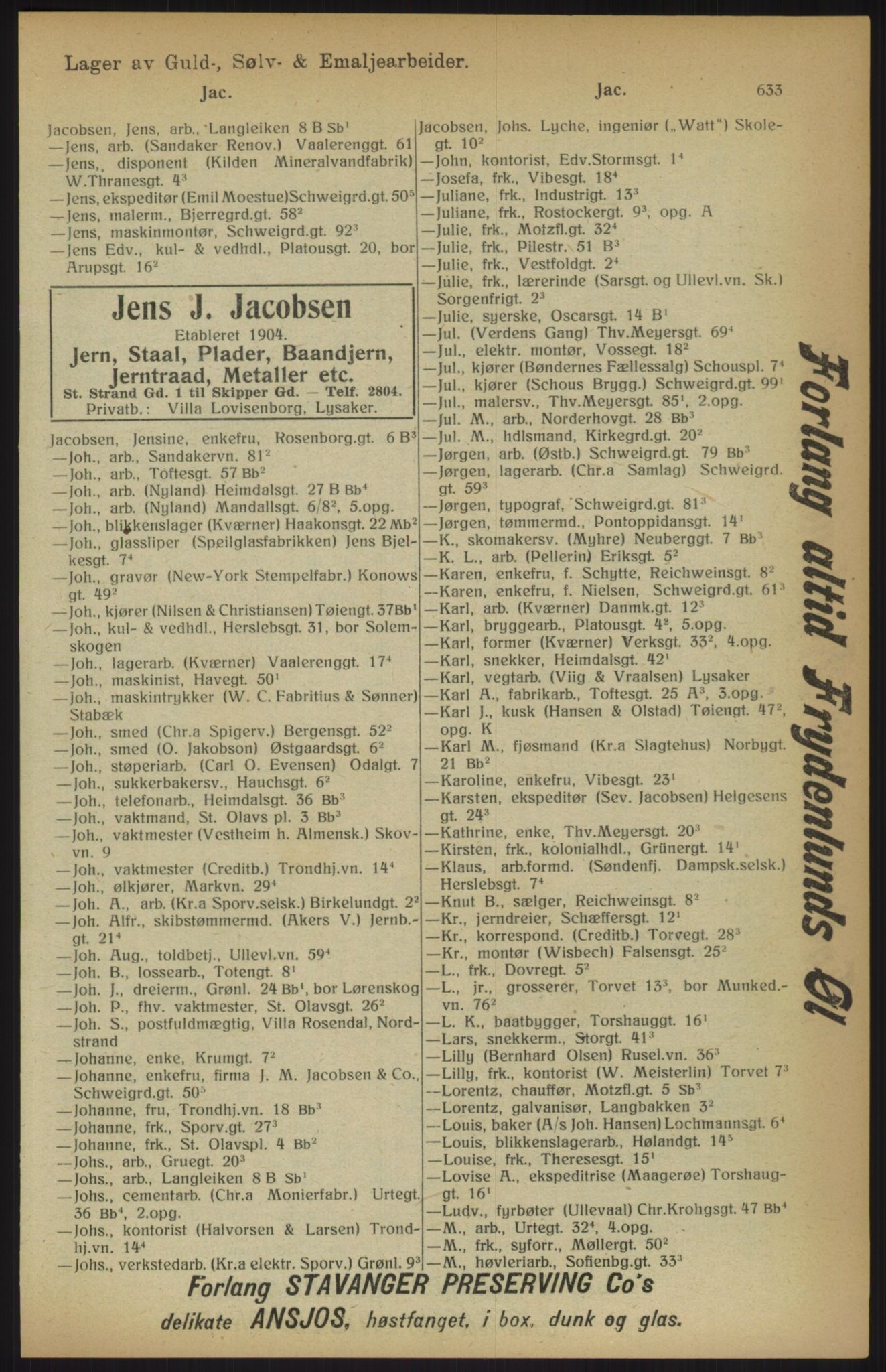 Skanna materiale: Kristiania/Oslo adressebok, PUBL/-, 1915, s. 633 ...