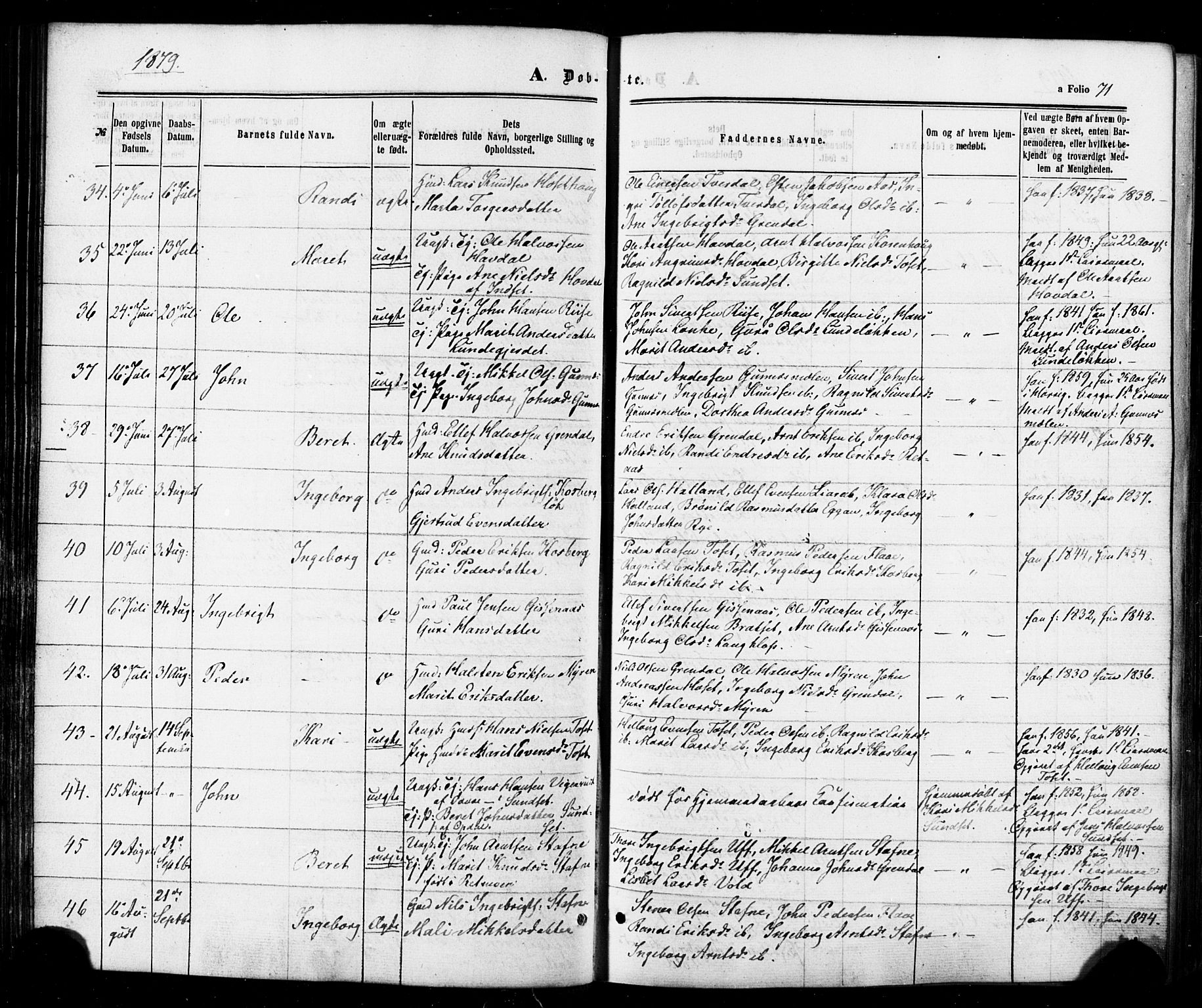 Ministerialprotokoller, klokkerbøker og fødselsregistre - Sør-Trøndelag, SAT/A-1456/674/L0870: Ministerialbok nr. 674A02, 1861-1879, s. 71