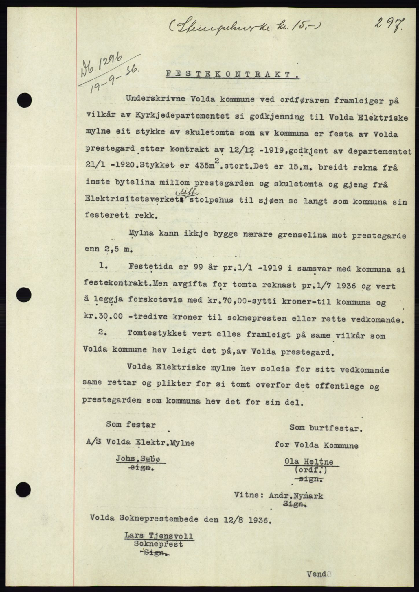 Søre Sunnmøre sorenskriveri, SAT/A-4122/1/2/2C/L0061: Pantebok nr. 55, 1936-1936, Dagboknr: 1296/1936