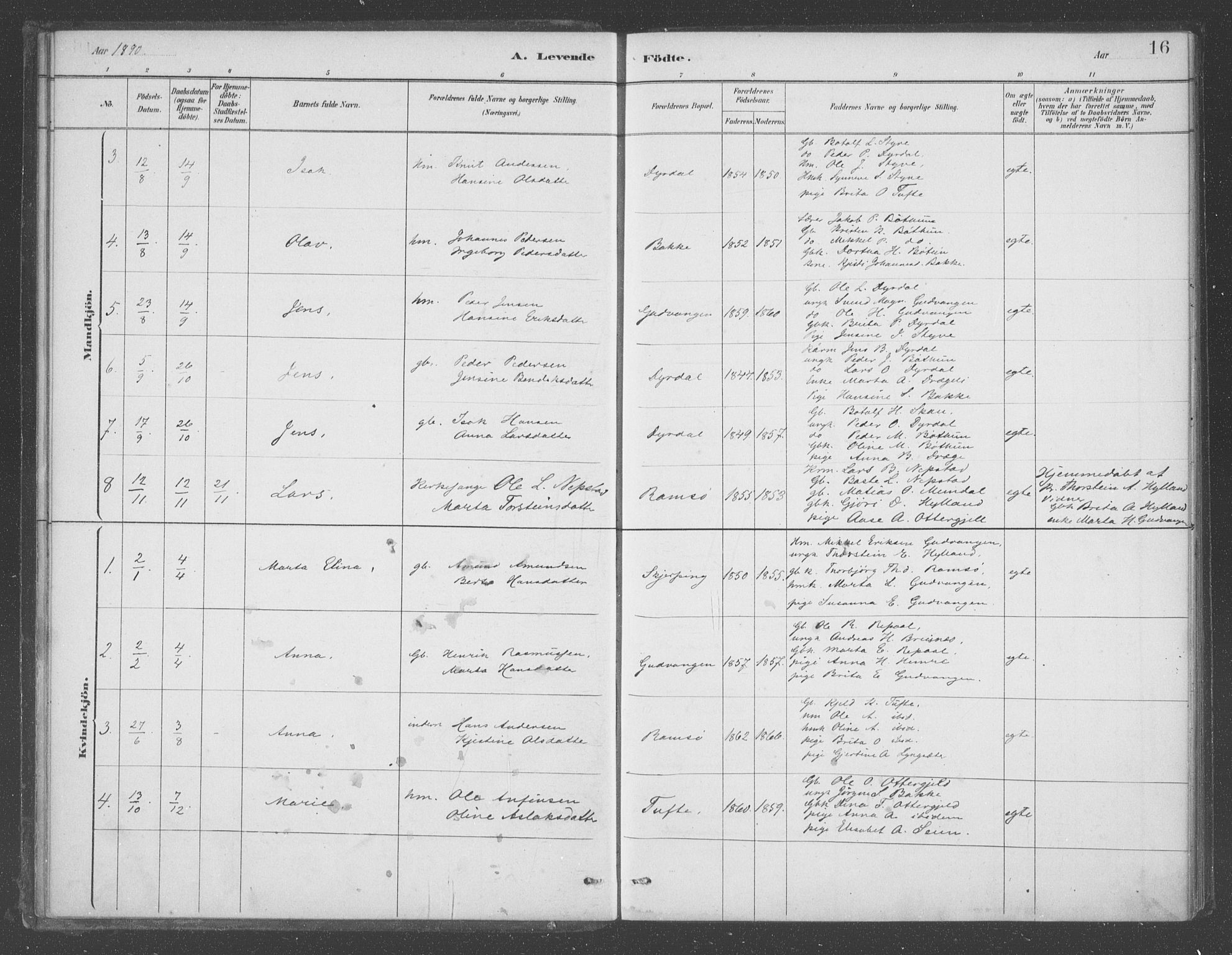 Aurland sokneprestembete, AV/SAB-A-99937/H/Ha/Had/L0001: Ministerialbok nr. D  1, 1880-1903, s. 16