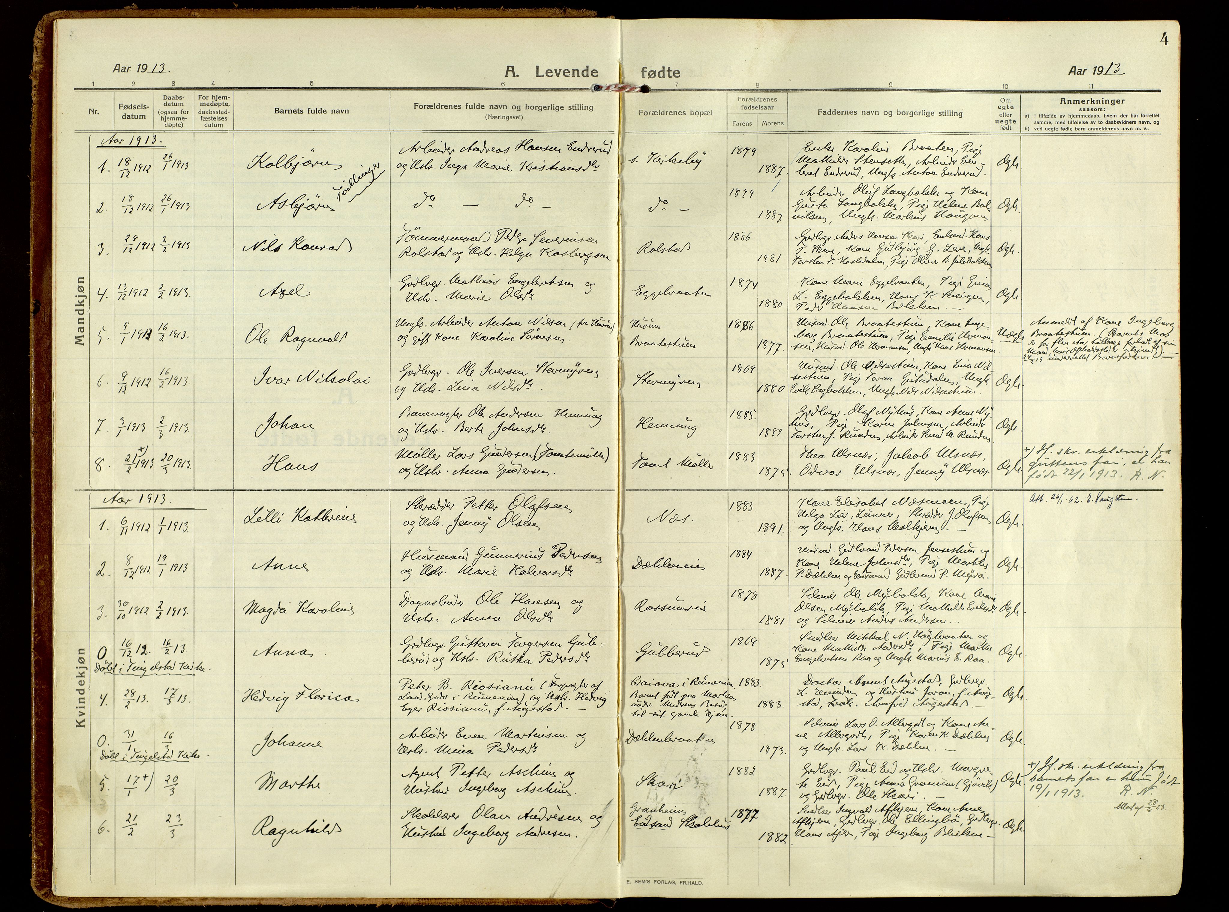 Brandbu prestekontor, AV/SAH-PREST-114/H/Ha/Haa/L0004: Ministerialbok nr. 4, 1913-1923, s. 4
