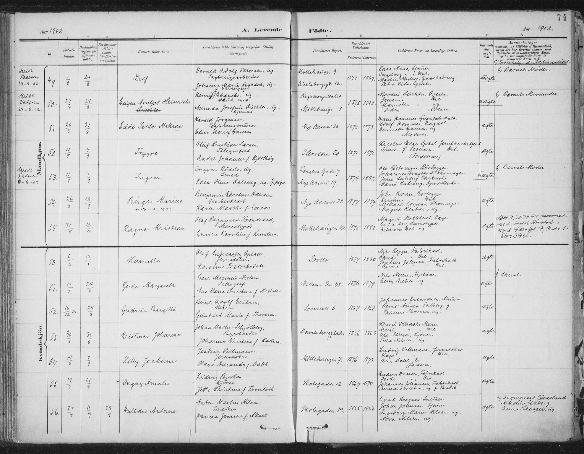 Ministerialprotokoller, klokkerbøker og fødselsregistre - Sør-Trøndelag, SAT/A-1456/603/L0167: Ministerialbok nr. 603A06, 1896-1932, s. 74