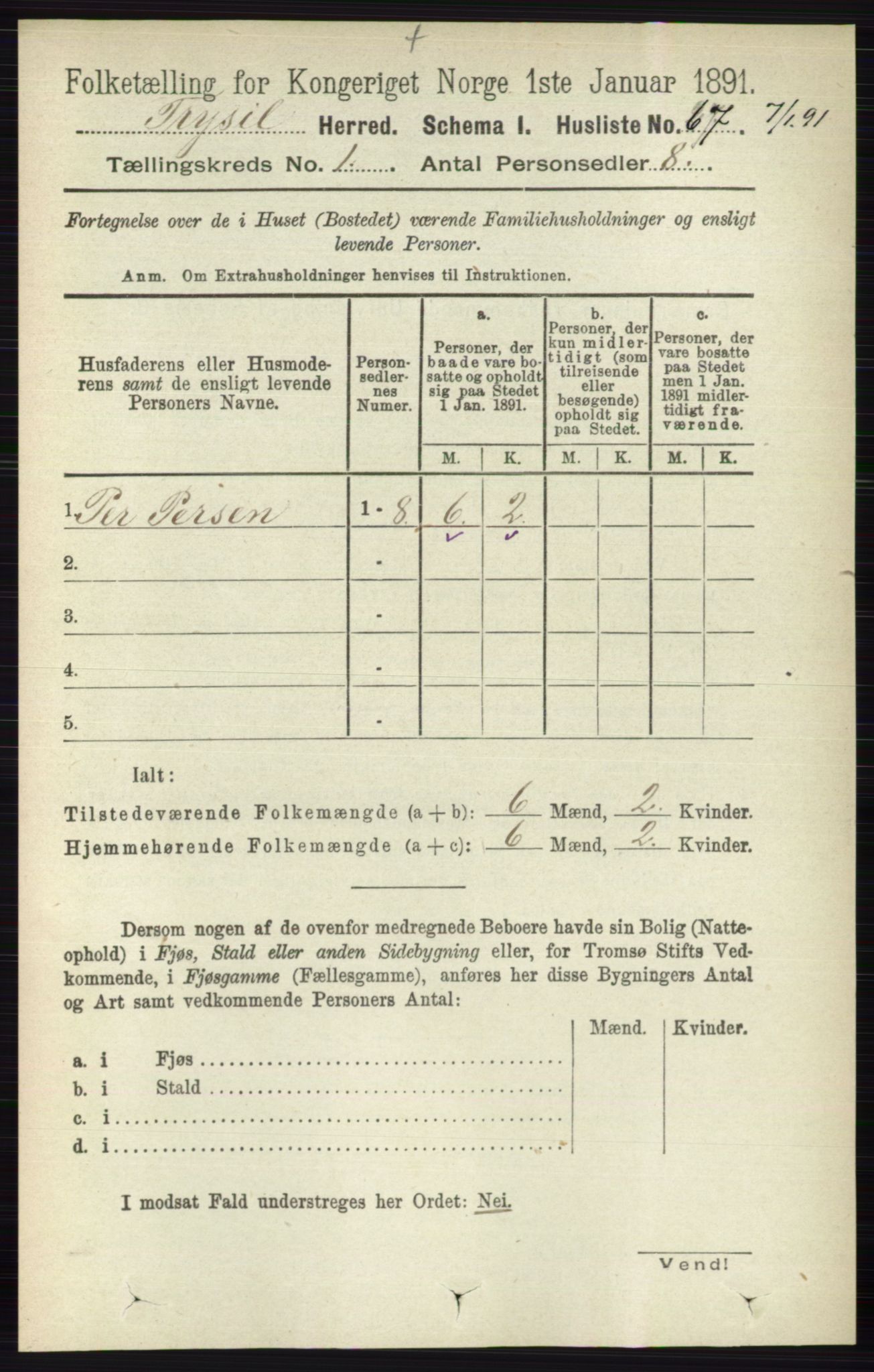 RA, Folketelling 1891 for 0428 Trysil herred, 1891, s. 98