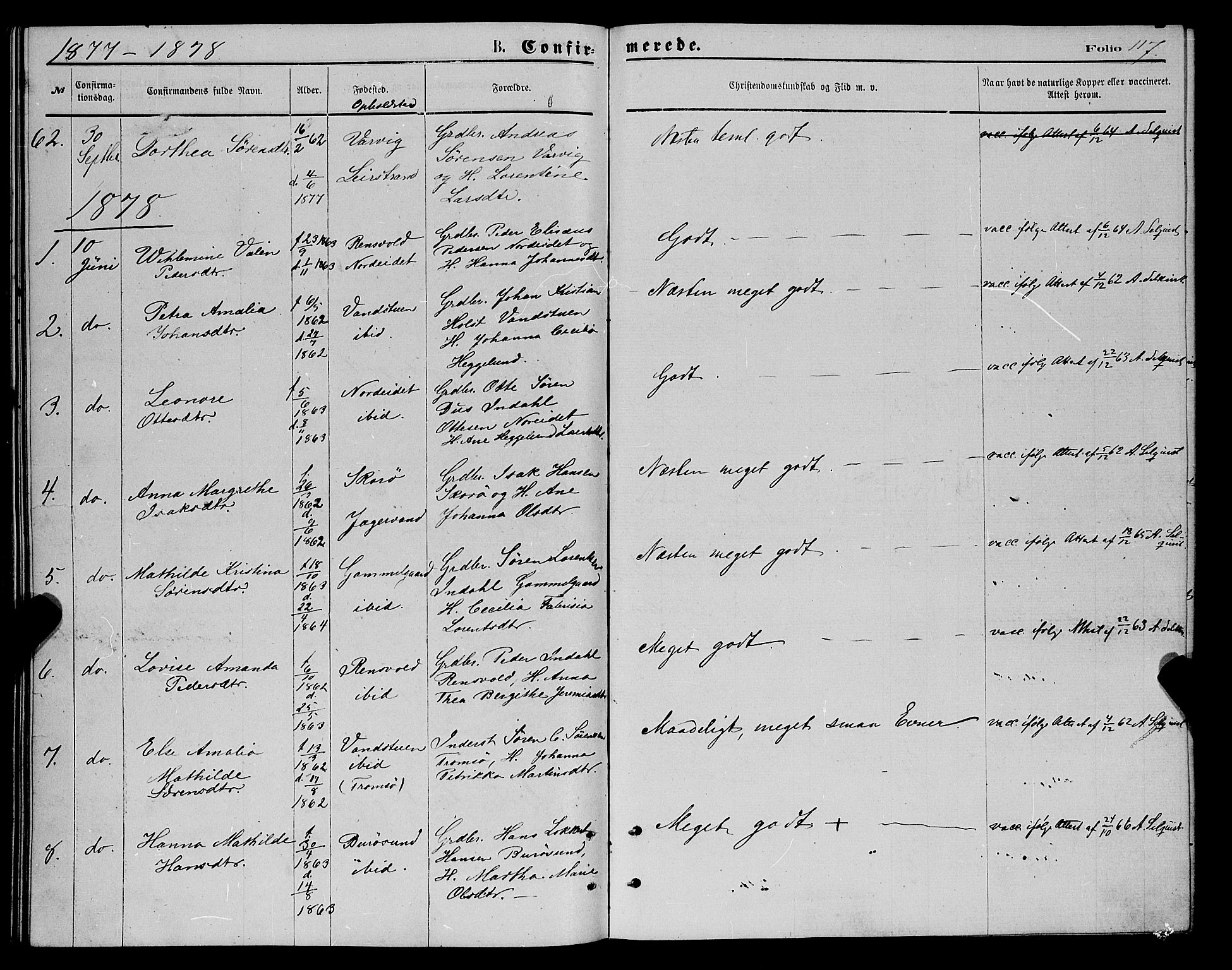 Karlsøy sokneprestembete, AV/SATØ-S-1299/H/Ha/Haa/L0005kirke: Ministerialbok nr. 5, 1872-1878, s. 117