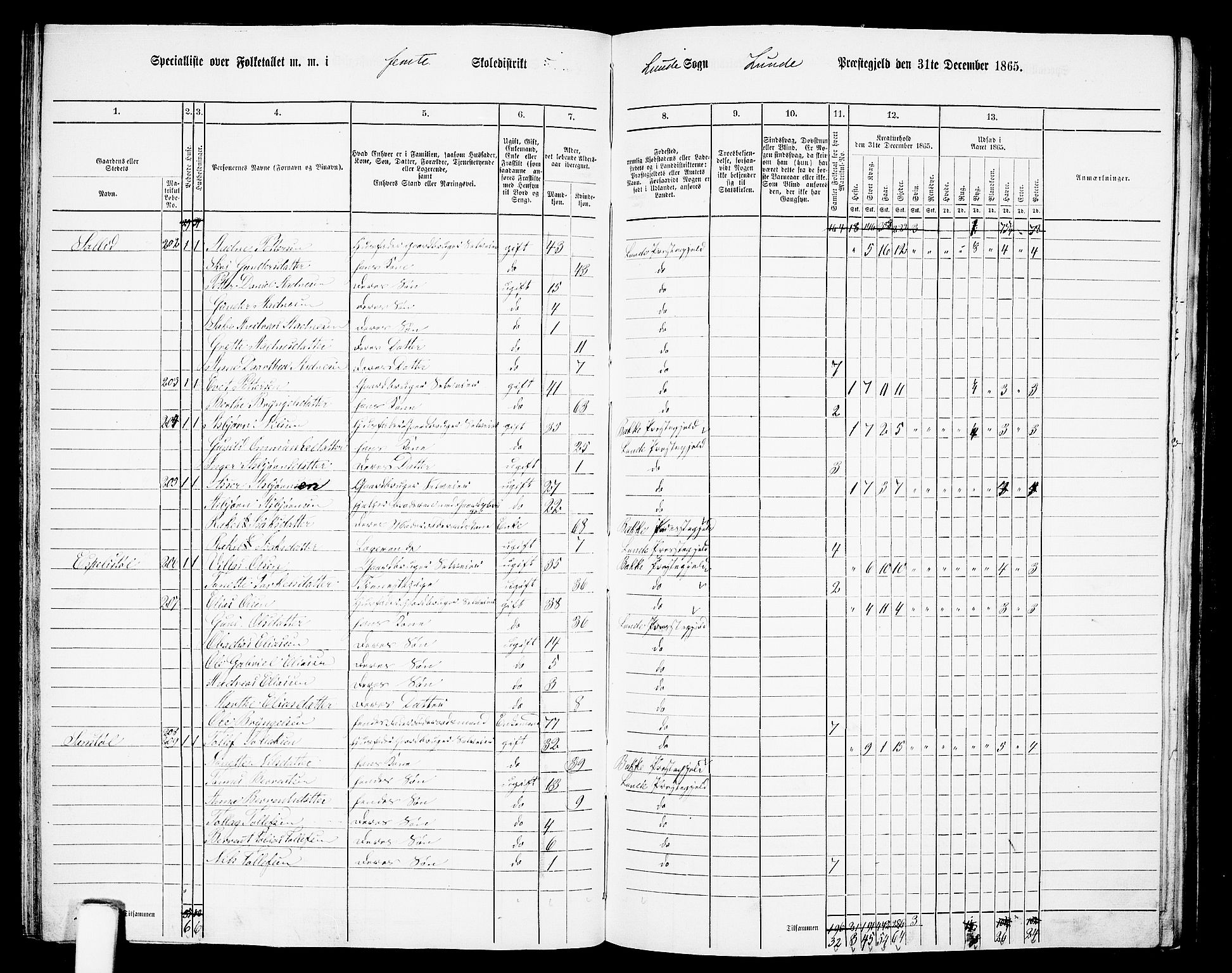 RA, Folketelling 1865 for 1112P Lund prestegjeld, 1865, s. 67