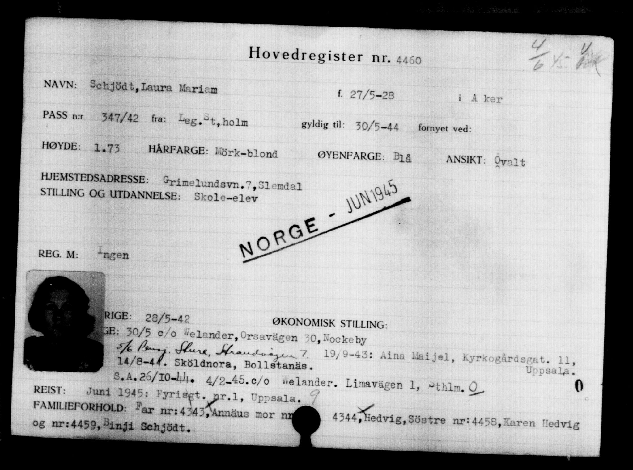 Utenriksstasjonene, Legasjonen i Stockholm, Flyktningkontoret, AV/RA-S-6753/V/Va/L0004: Kjesäterkartoteket, flyktninger med registreringsnr. 3496-6610, 1940-1945, s. 1164