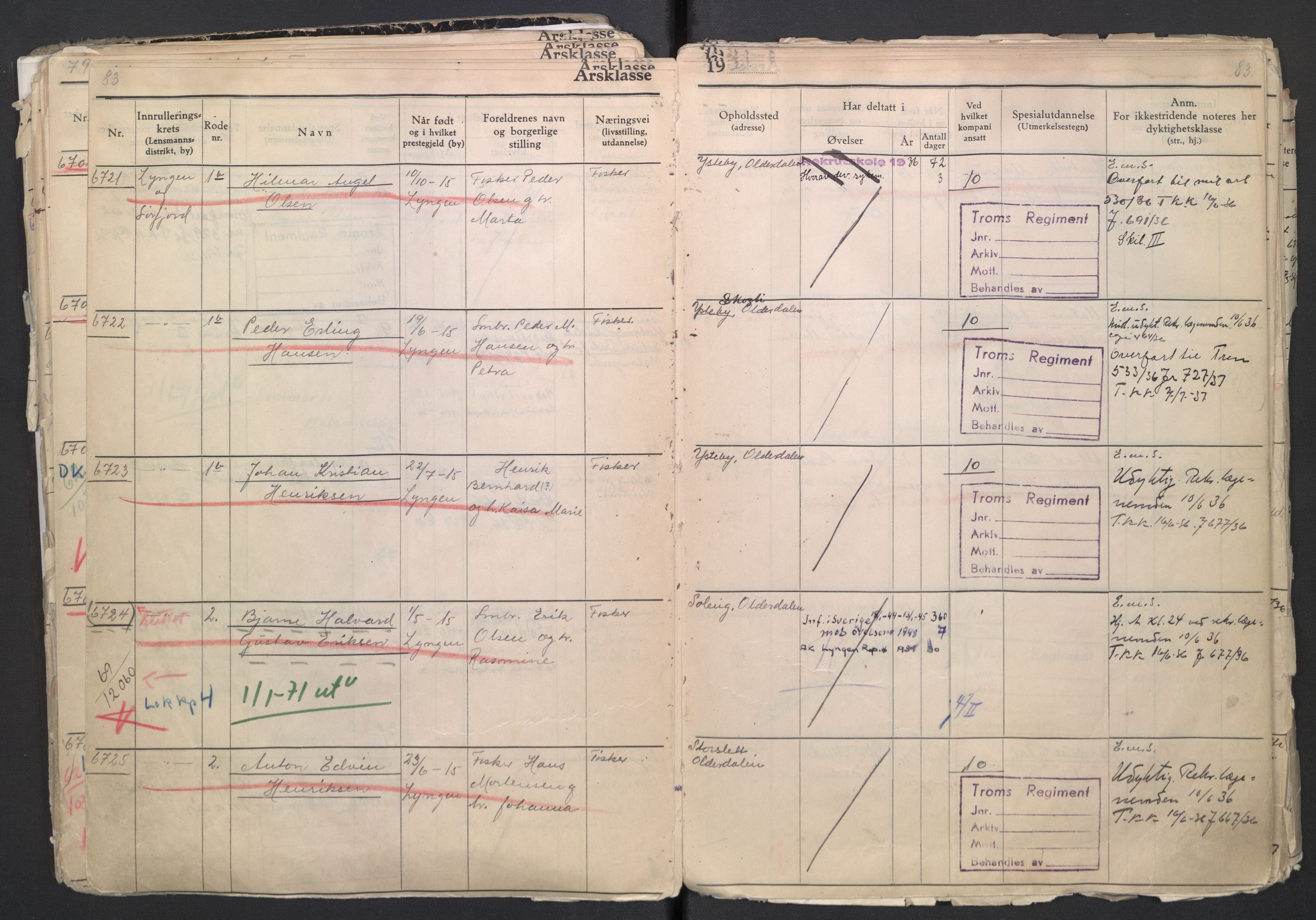 Forsvaret, Troms infanteriregiment nr. 16, AV/RA-RAFA-3146/P/Pa/L0007/0001: Ruller / Rulle for regimentets menige mannskaper, årsklasse 1936, 1936, s. 83