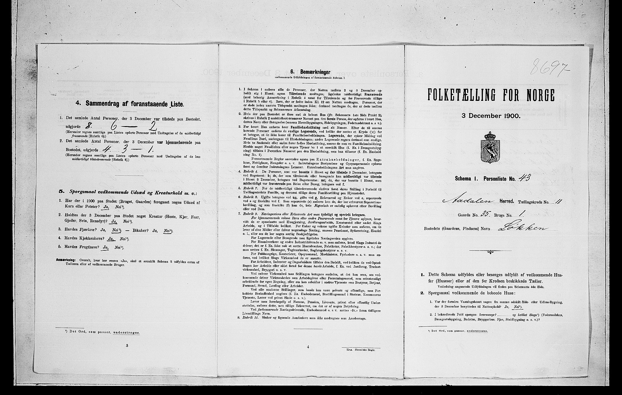 RA, Folketelling 1900 for 0614 Ådal herred, 1900, s. 822