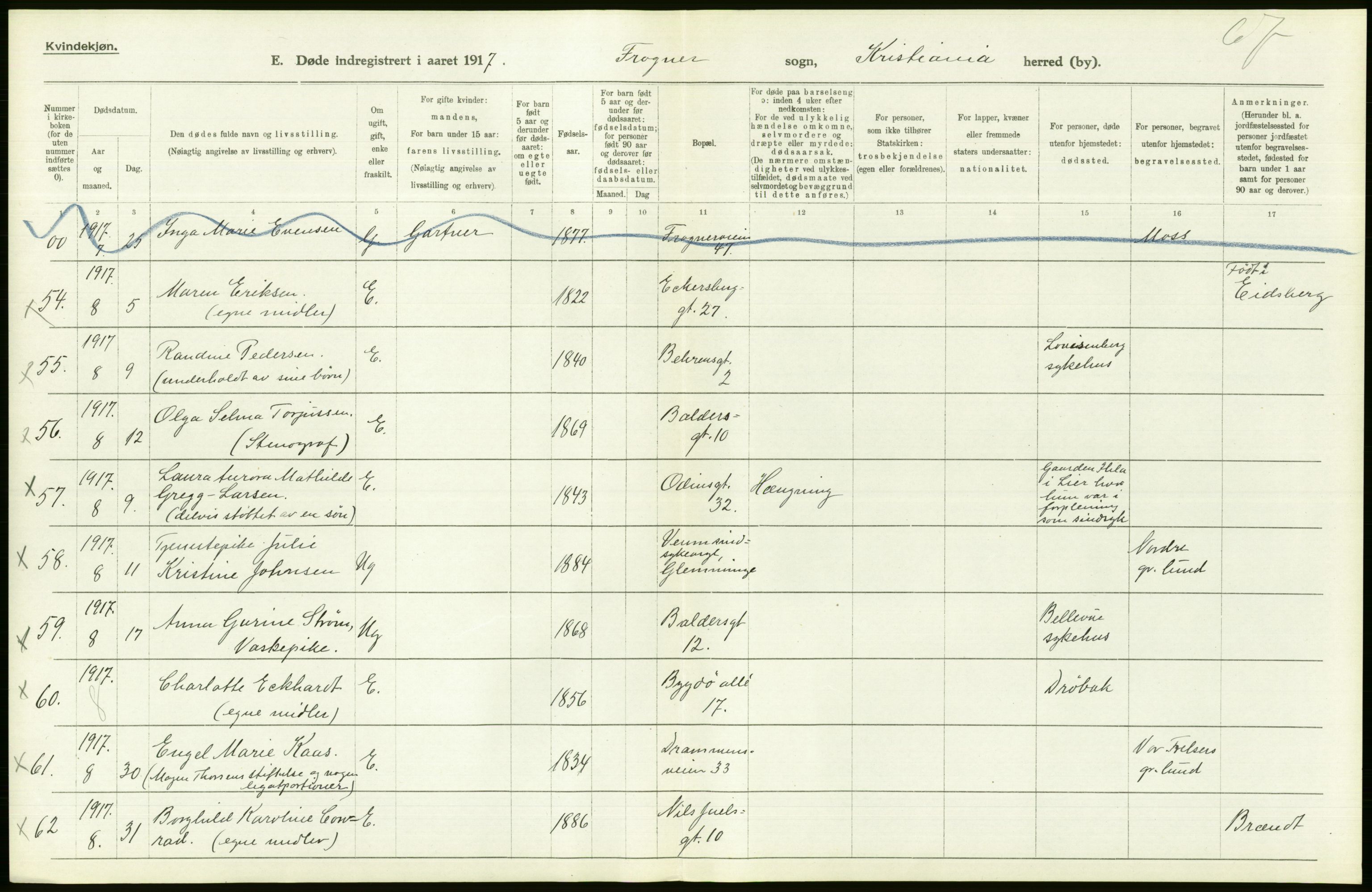 Statistisk sentralbyrå, Sosiodemografiske emner, Befolkning, AV/RA-S-2228/D/Df/Dfb/Dfbg/L0010: Kristiania: Døde, 1917, s. 310