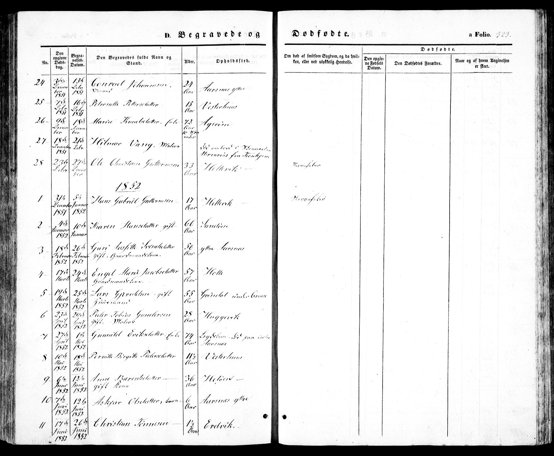 Høvåg sokneprestkontor, SAK/1111-0025/F/Fb/L0002: Klokkerbok nr. B 2, 1847-1869, s. 323
