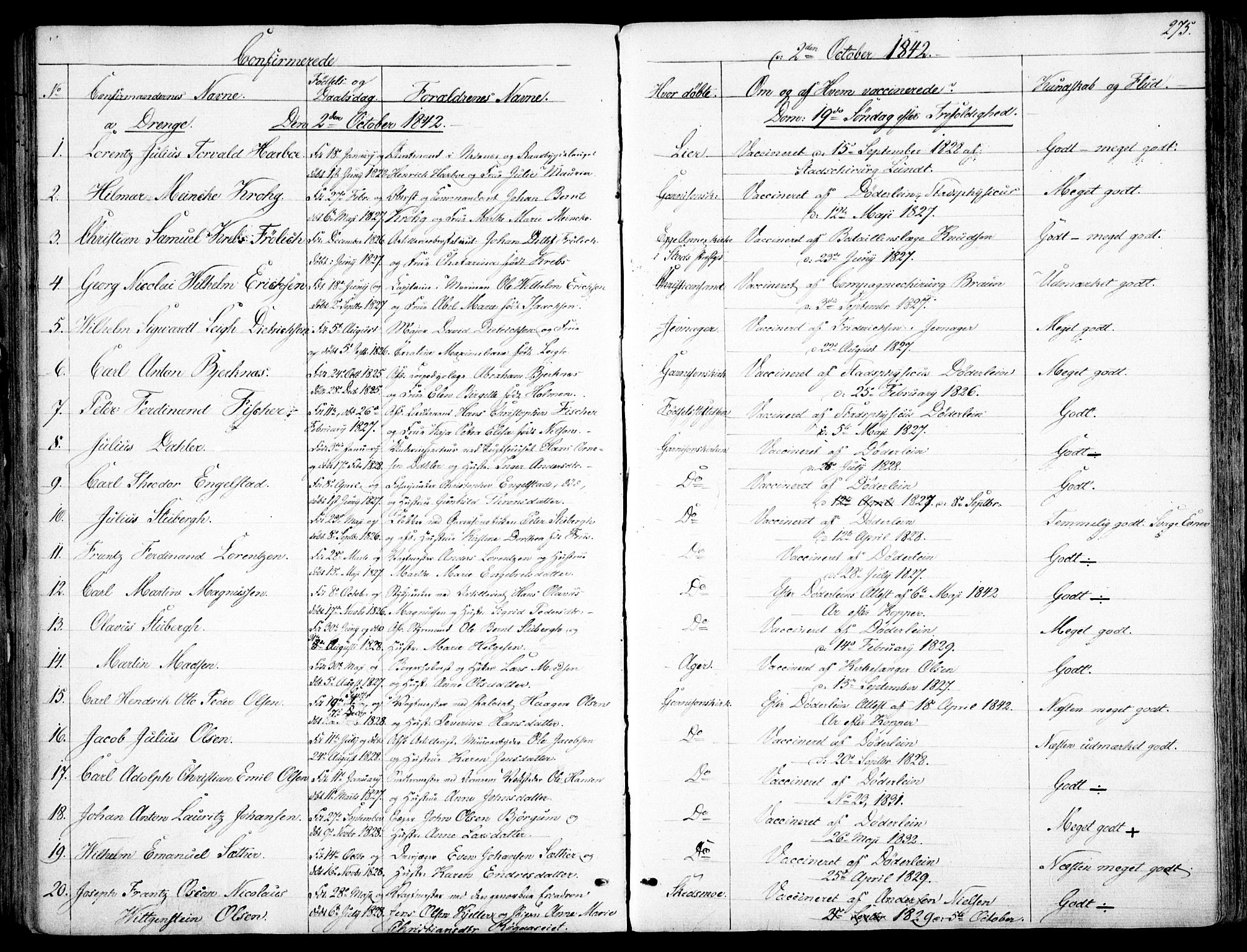 Garnisonsmenigheten Kirkebøker, AV/SAO-A-10846/F/Fa/L0008: Ministerialbok nr. 8, 1842-1859, s. 275