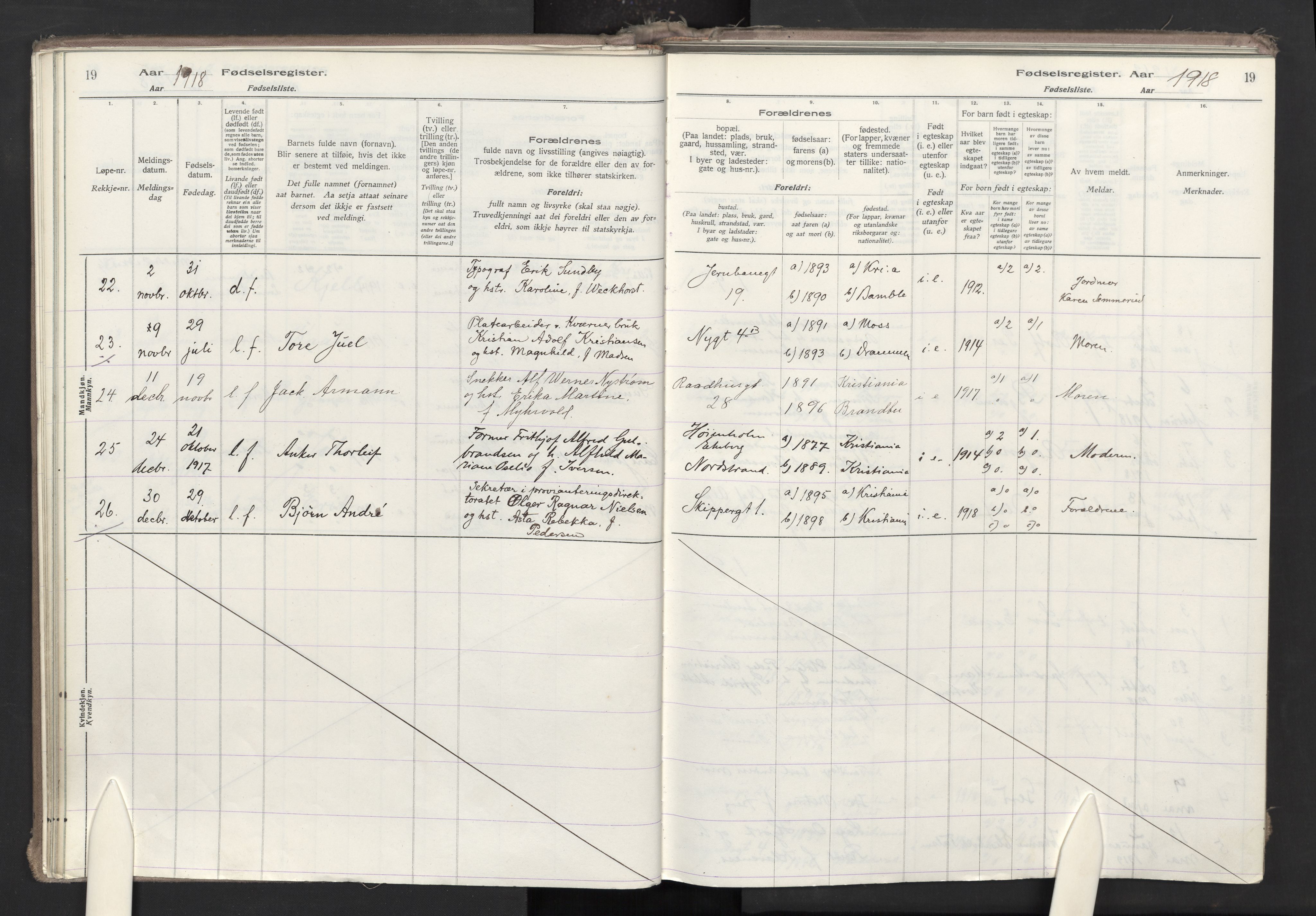 Oslo domkirke Kirkebøker, AV/SAO-A-10752/J/Ja/L0001: Fødselsregister nr. 1, 1916-1941, s. 19