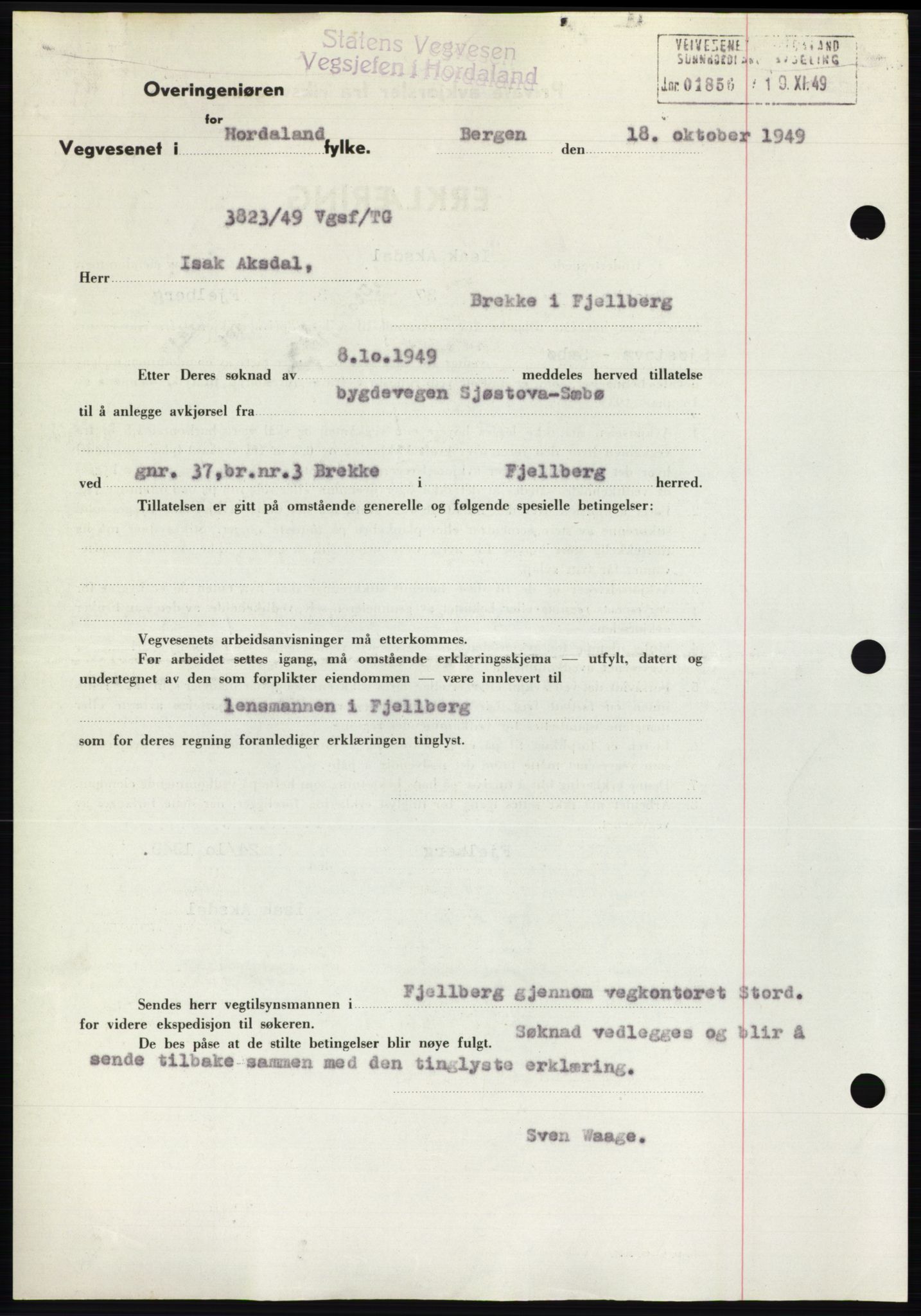 Sunnhordland sorenskrivar, AV/SAB-A-2401: Pantebok nr. B75-79, 1948-1950, Dagboknr: 2844/1949