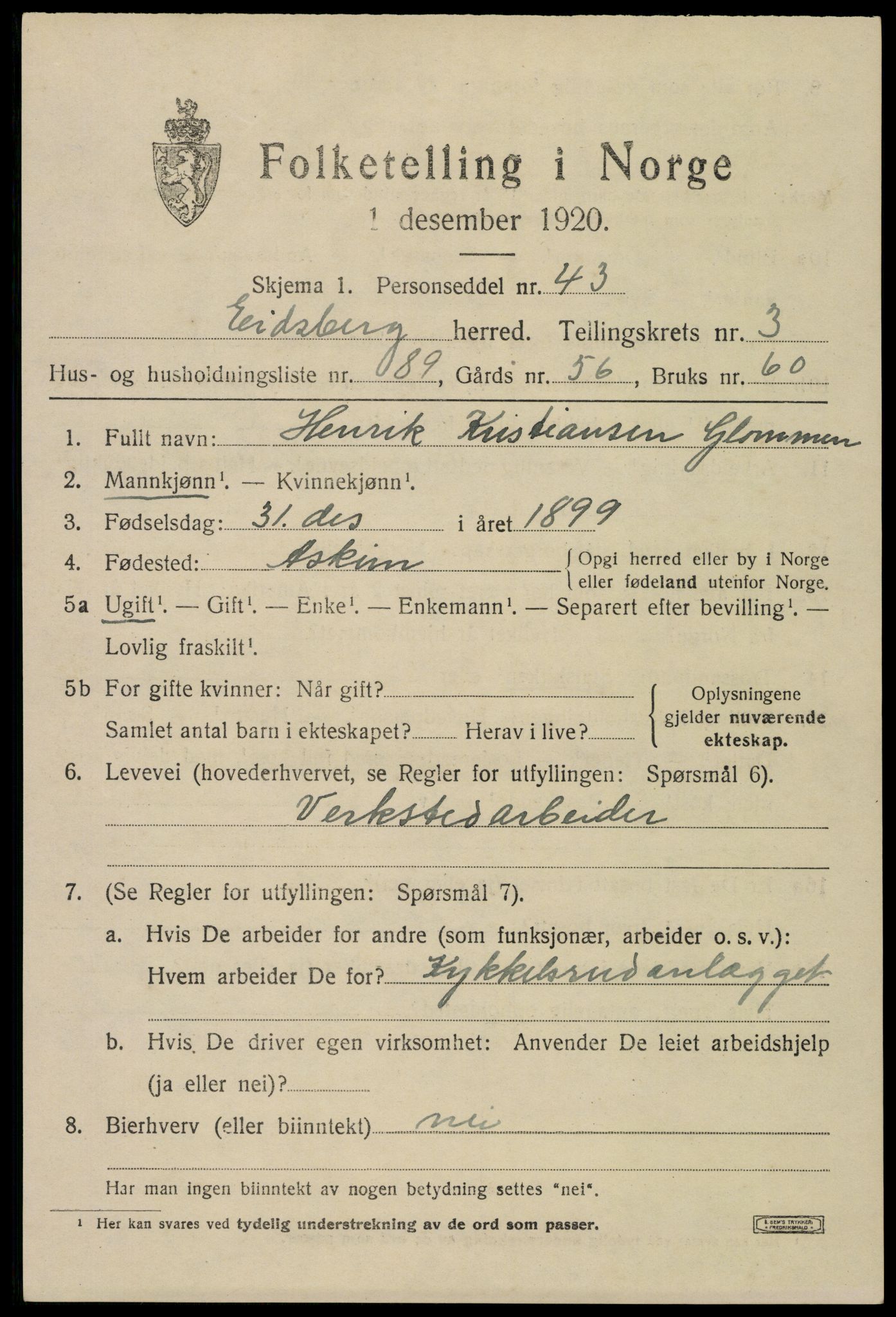 SAO, Folketelling 1920 for 0125 Eidsberg herred, 1920, s. 5075