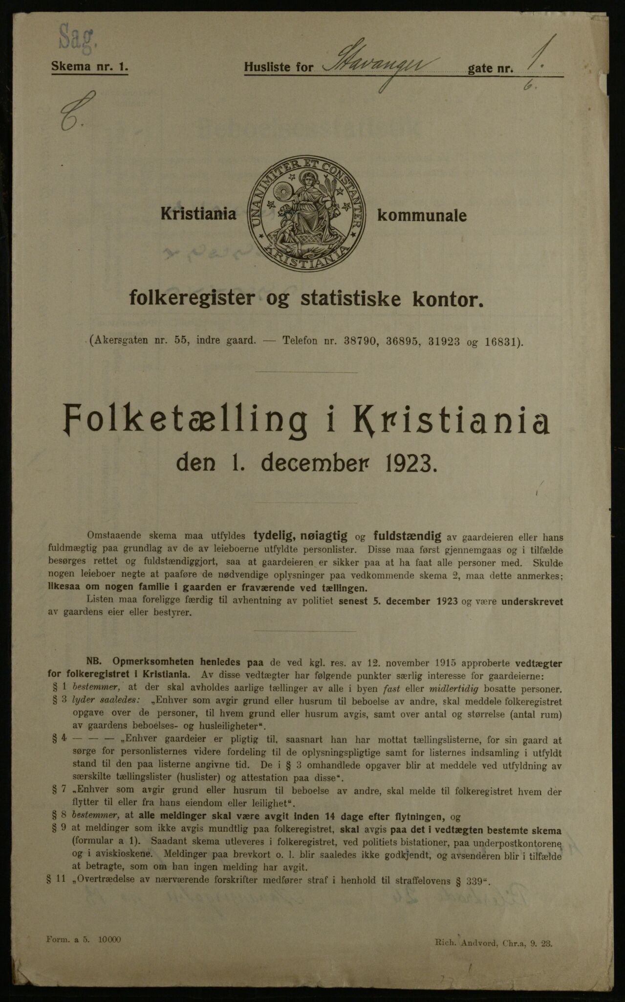 OBA, Kommunal folketelling 1.12.1923 for Kristiania, 1923, s. 111190