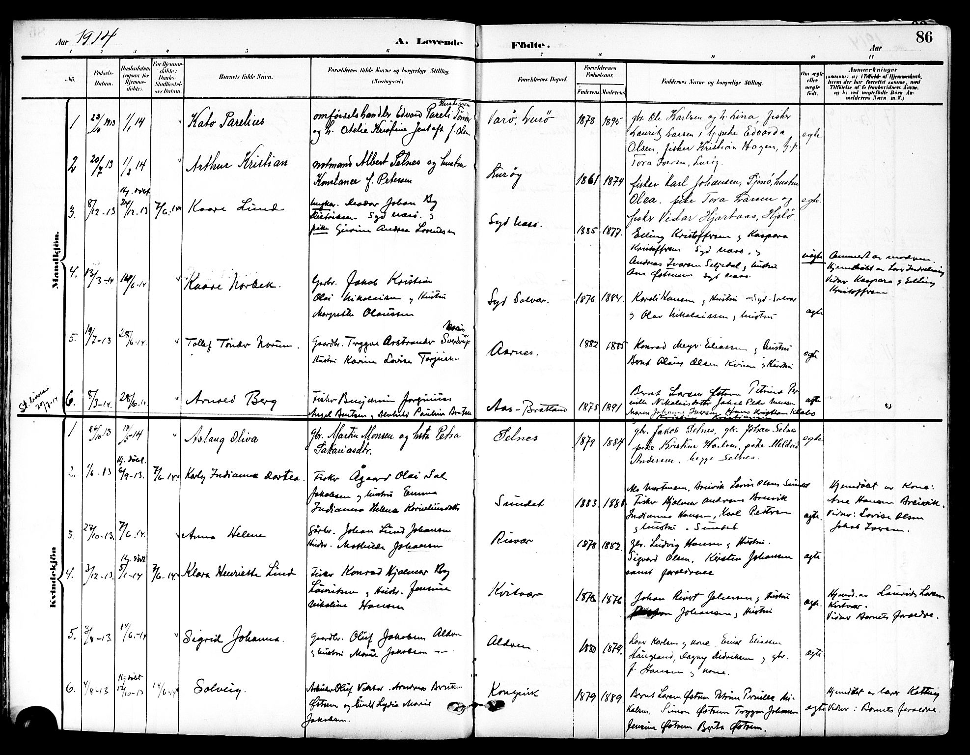 Ministerialprotokoller, klokkerbøker og fødselsregistre - Nordland, AV/SAT-A-1459/839/L0569: Ministerialbok nr. 839A06, 1903-1922, s. 86