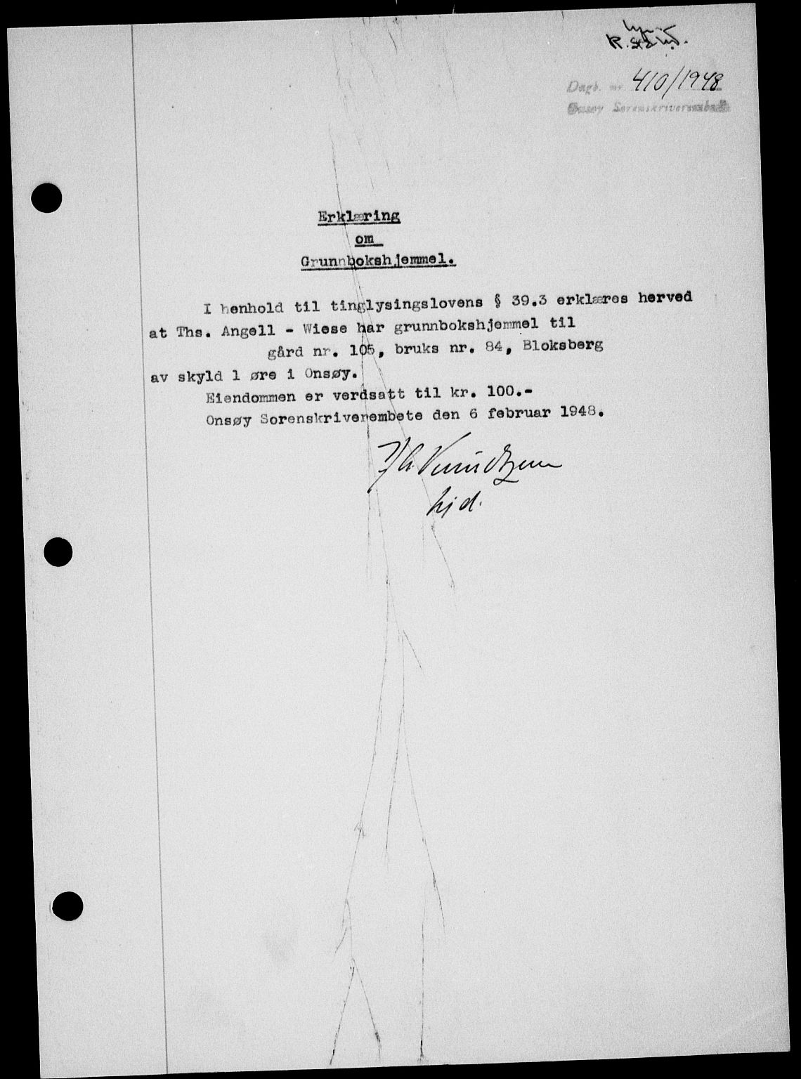 Onsøy sorenskriveri, SAO/A-10474/G/Ga/Gab/L0022: Pantebok nr. II A-22, 1947-1948, Dagboknr: 410/1948