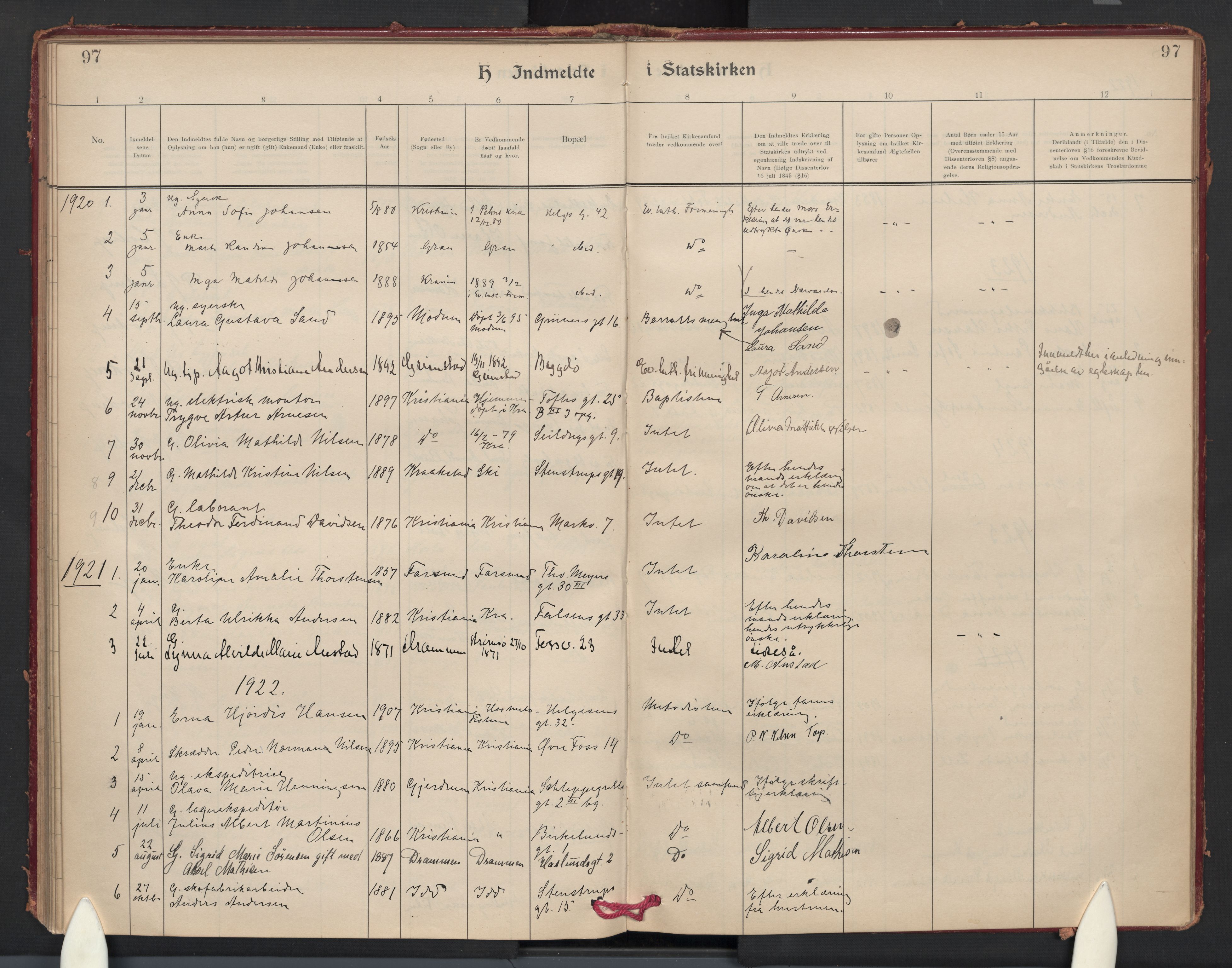 Paulus prestekontor Kirkebøker, AV/SAO-A-10871/F/Fa/L0020: Ministerialbok nr. 20, 1906-1934, s. 97