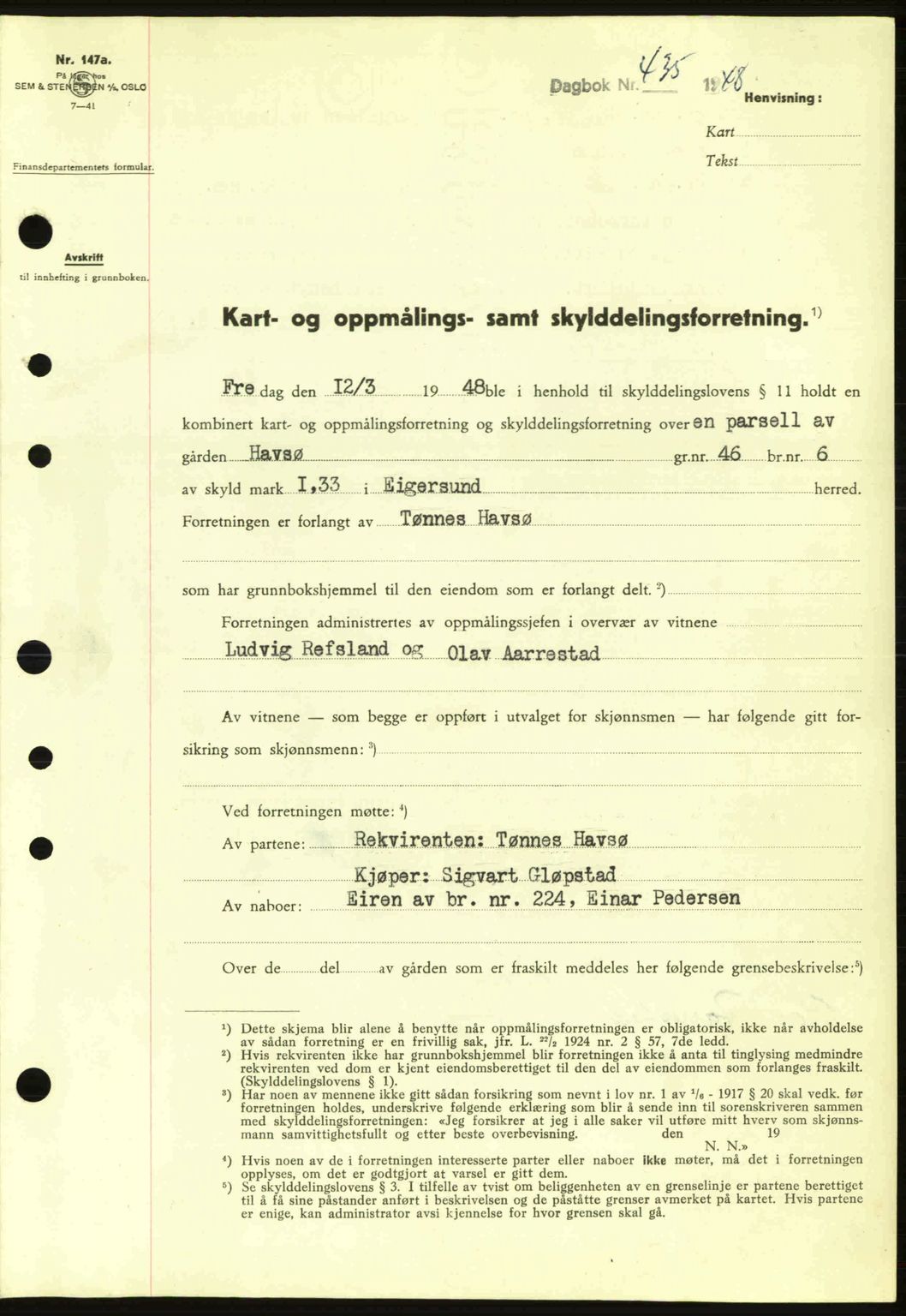 Dalane sorenskriveri, SAST/A-100309/02/G/Gb/L0051: Pantebok nr. A11, 1947-1948, Dagboknr: 435/1948