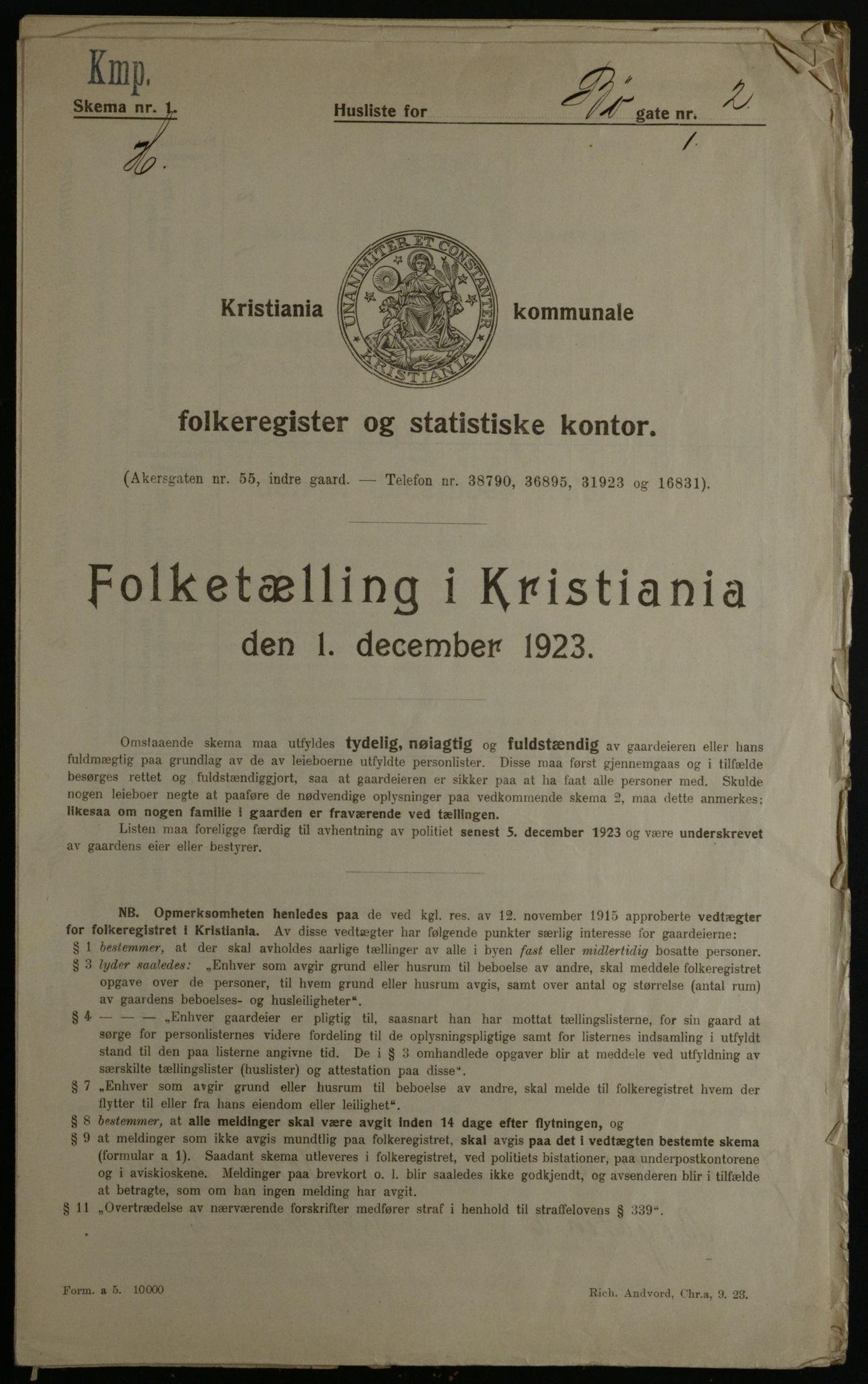 OBA, Kommunal folketelling 1.12.1923 for Kristiania, 1923, s. 12209