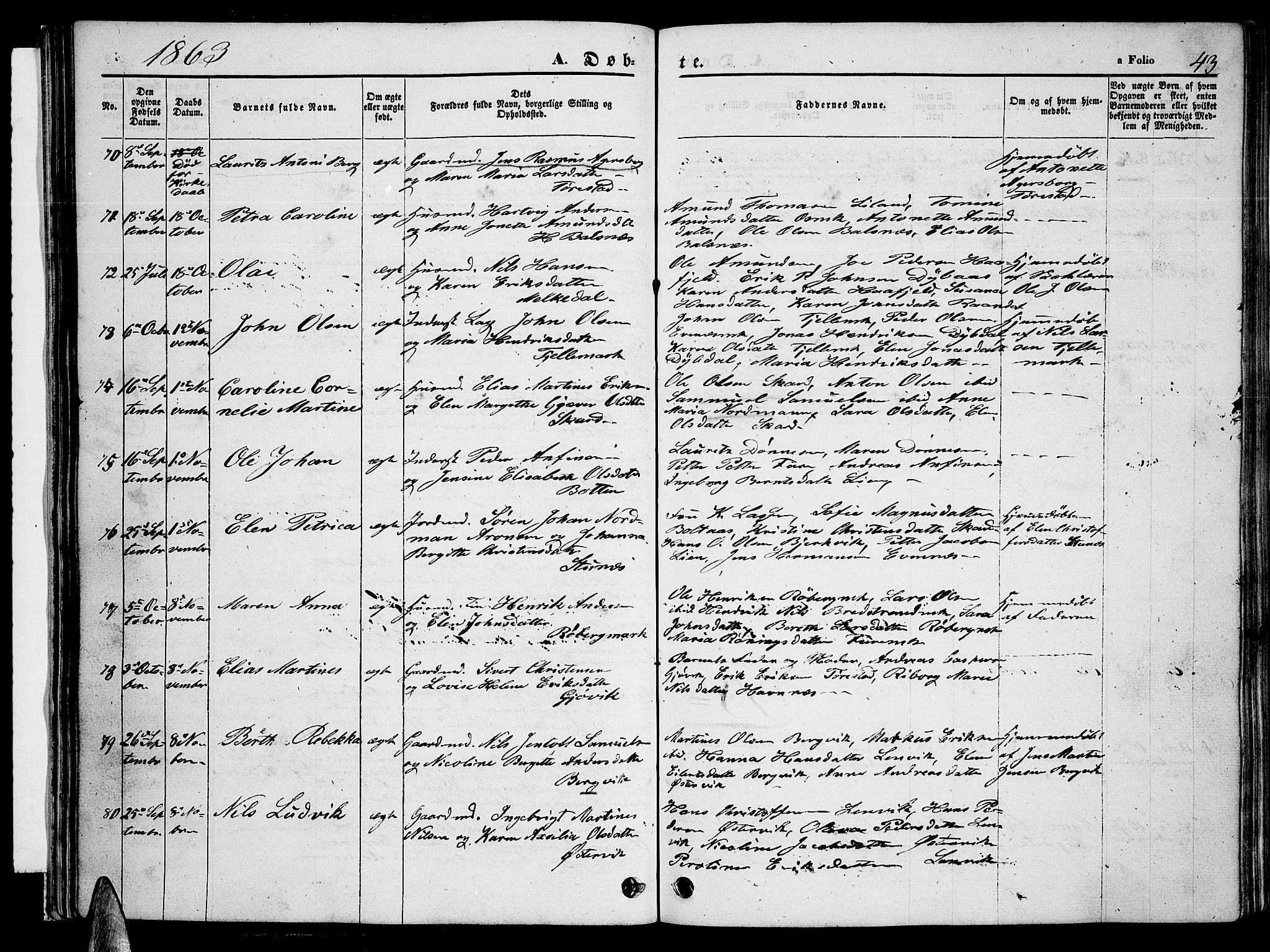 Ministerialprotokoller, klokkerbøker og fødselsregistre - Nordland, AV/SAT-A-1459/863/L0912: Klokkerbok nr. 863C02, 1858-1876, s. 43