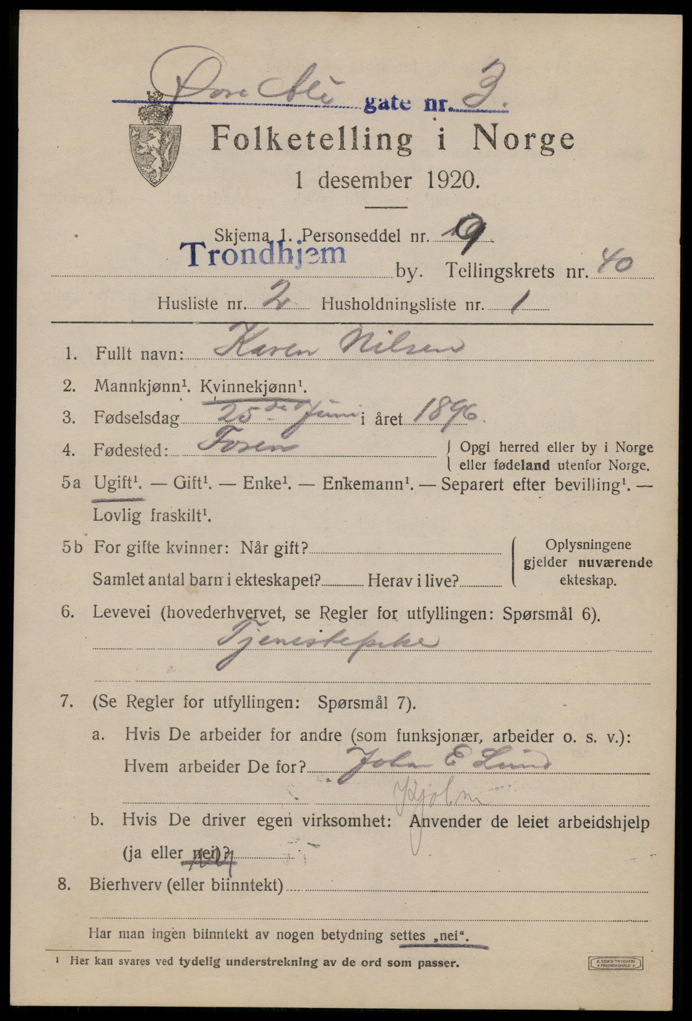 SAT, Folketelling 1920 for 1601 Trondheim kjøpstad, 1920, s. 89454