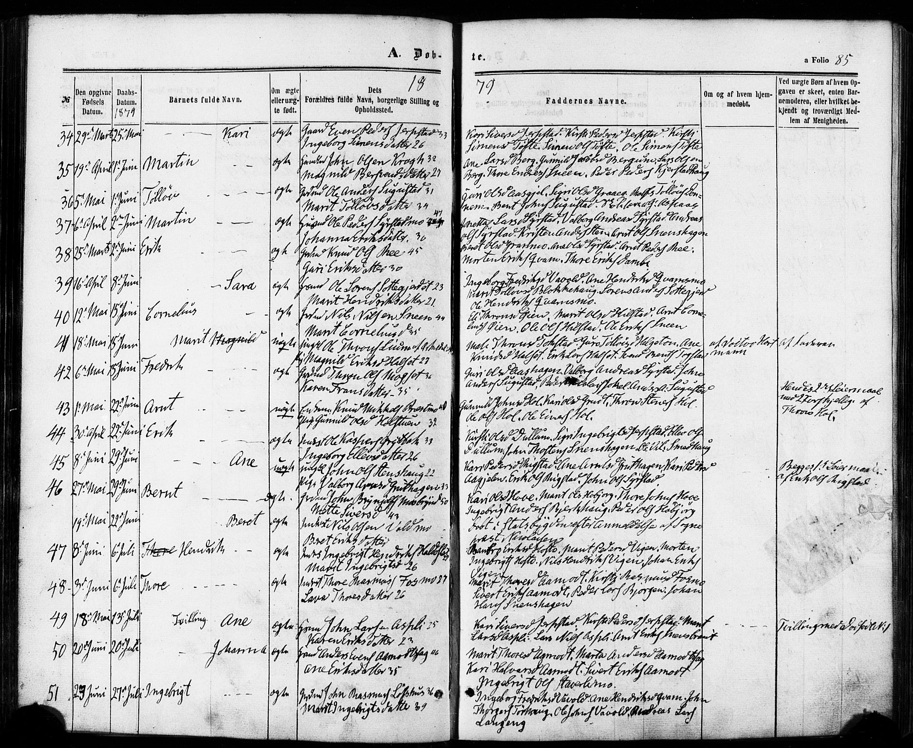 Ministerialprotokoller, klokkerbøker og fødselsregistre - Sør-Trøndelag, SAT/A-1456/672/L0856: Ministerialbok nr. 672A08, 1861-1881, s. 85