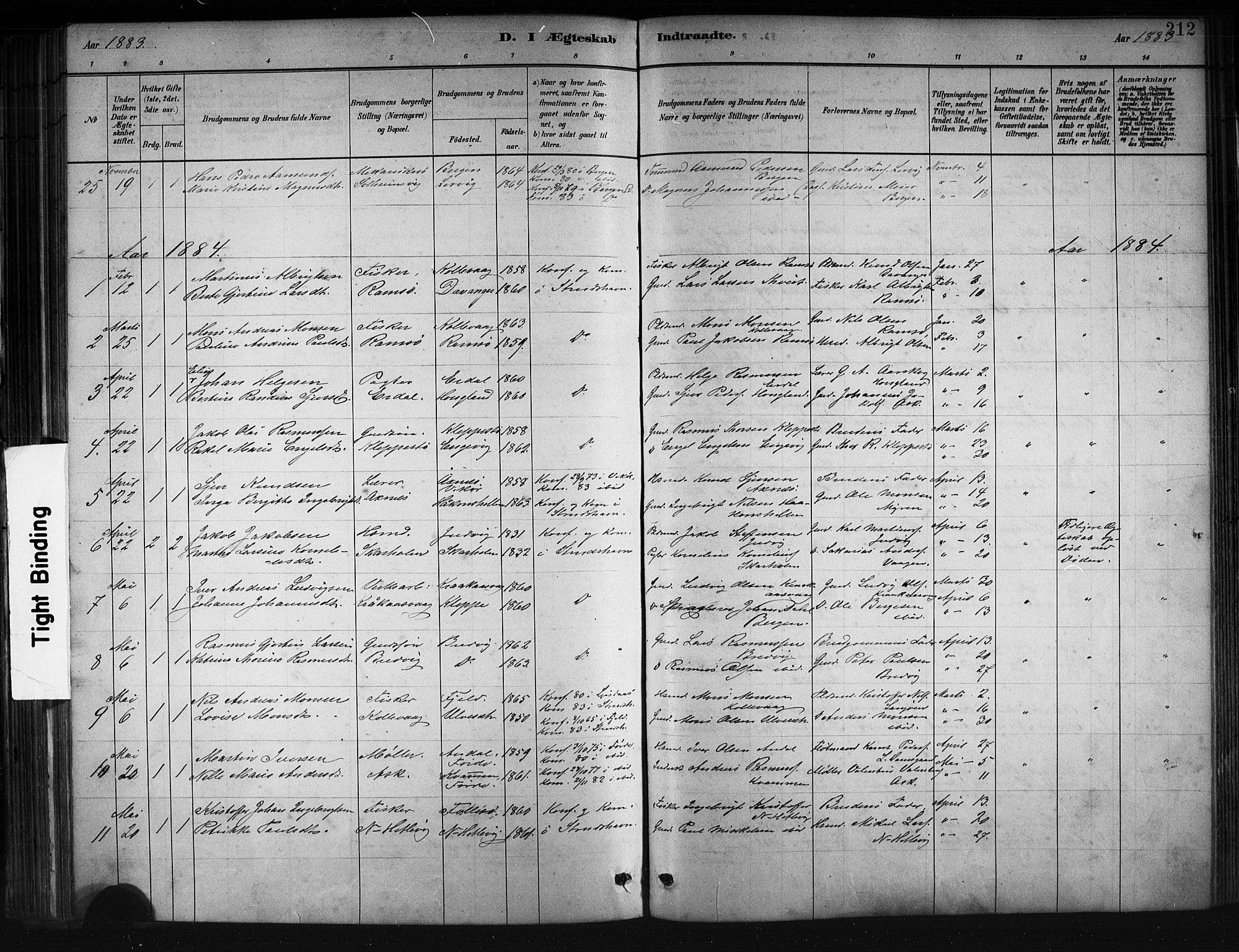 Askøy Sokneprestembete, AV/SAB-A-74101/H/Ha/Hab/Haba/L0008: Klokkerbok nr. A 8, 1882-1893, s. 212