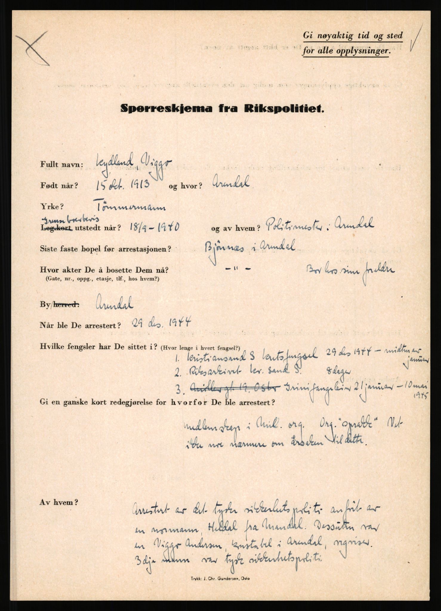 Rikspolitisjefen, AV/RA-S-1560/L/L0010: Kristianslund, Charles Ragnvald - Losvik, Einar, 1940-1945, s. 258