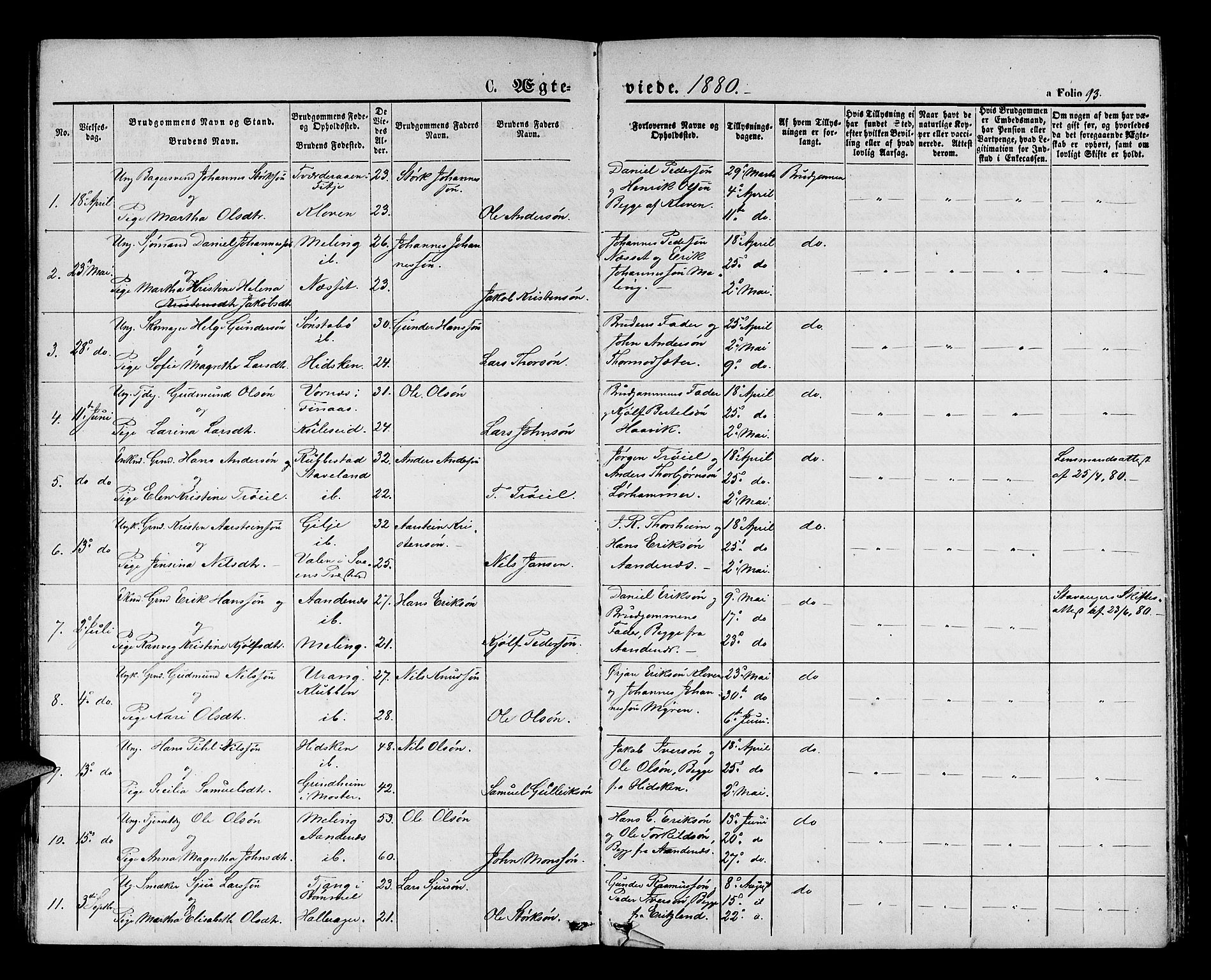 Finnås sokneprestembete, AV/SAB-A-99925/H/Ha/Hab/Habb/L0002: Klokkerbok nr. B 2, 1871-1881, s. 93
